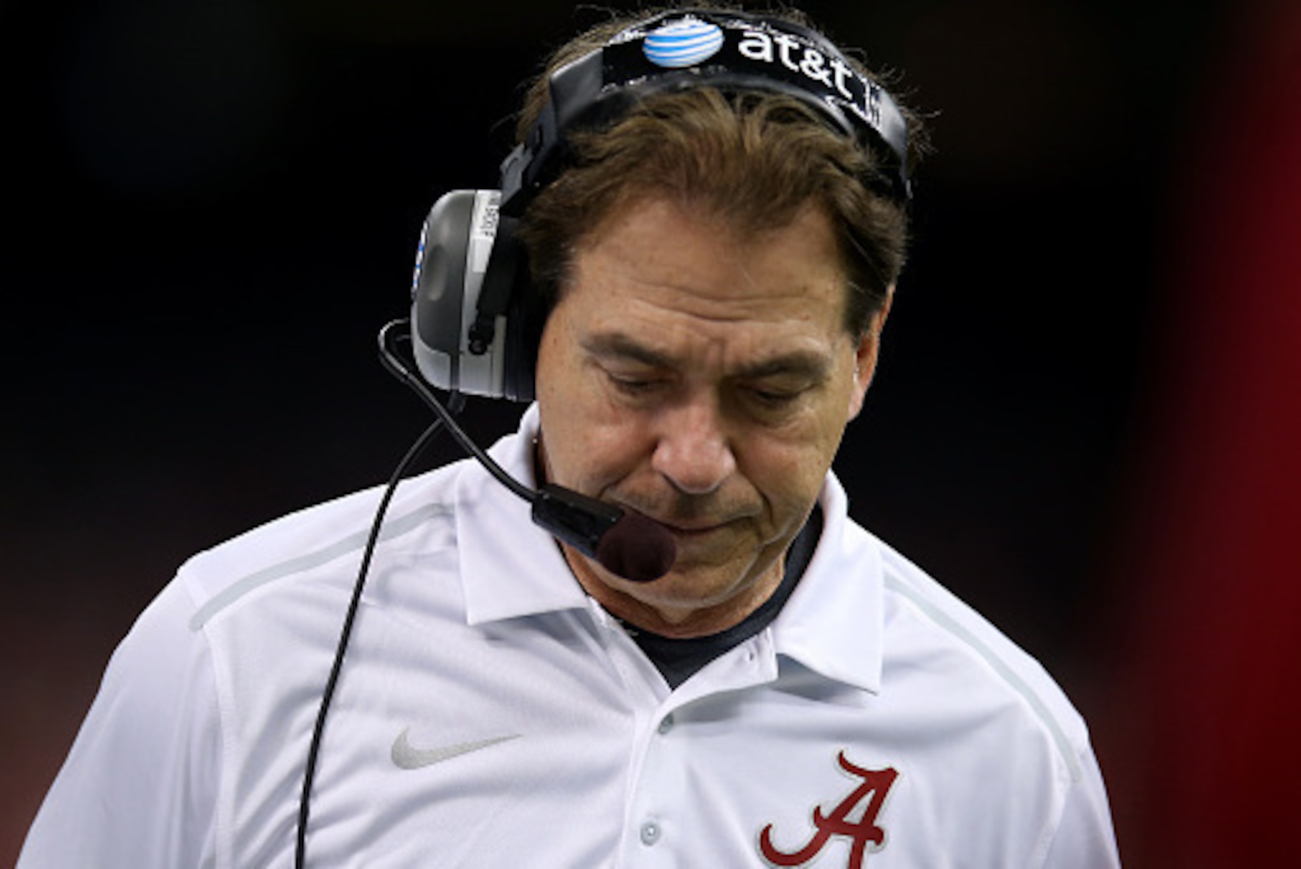 NEW ORLEANS, LA - JANUARY 01: Head coach Nick Saban of the Alabama Crimson Tide stands on the sidelines during the game against the Ohio State Buckeyes during the All State Sugar Bowl at the Mercedes-Benz Superdome on January 1, 2015 in New Orleans, Loui NEW ORLEANS, LA - JANUARY 01: Head coach Nick Saban of the Alabama Crimson Tide stands on the sidelines during the game against the Ohio State Buckeyes during the All State Sugar Bowl at the Mercedes-Benz Superdome on January 1, 2015 in New Orleans, Loui