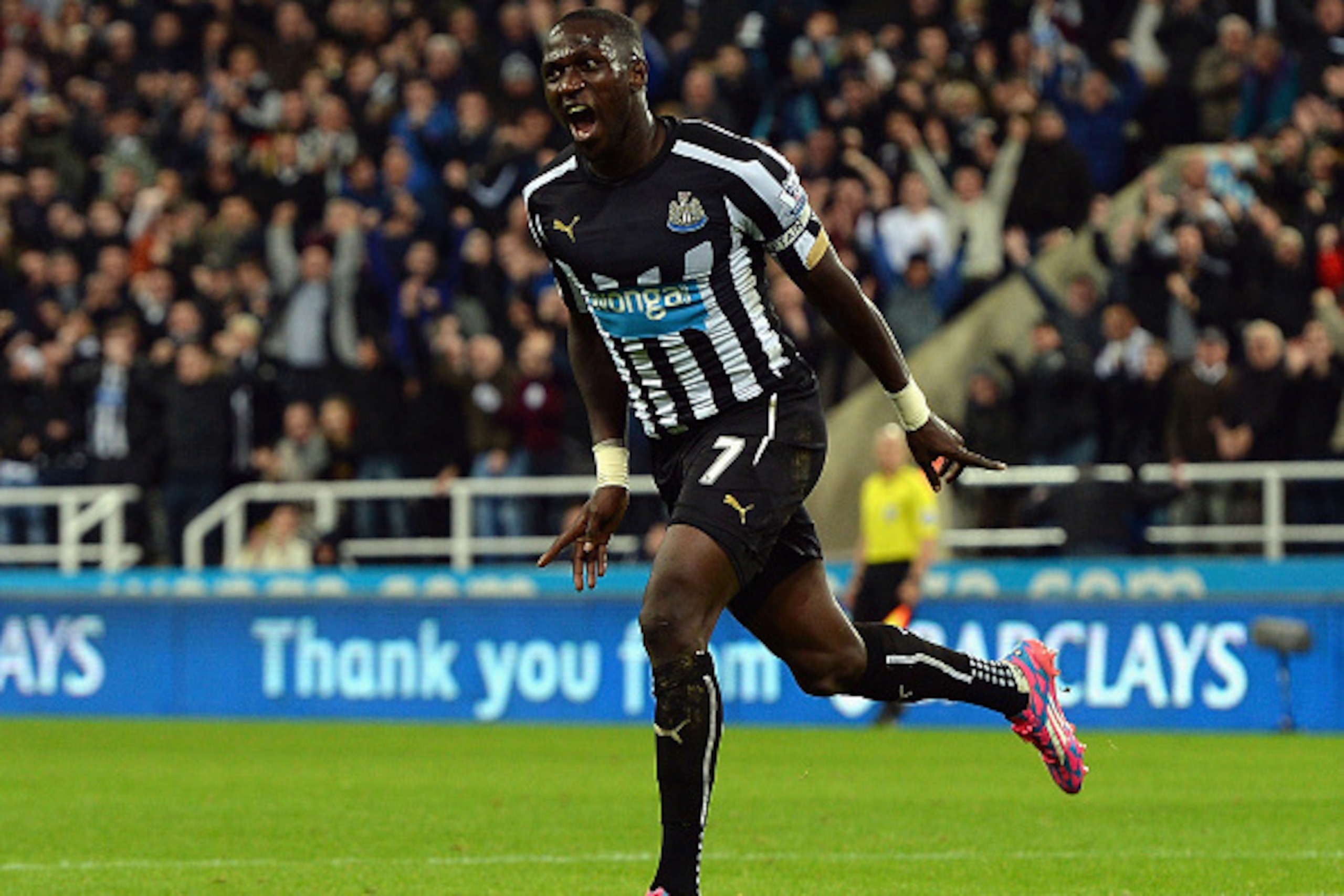 NEWCASTLE UPON TYNE, ENGLAND - NOVEMBER 22:  Moussa Sissoko of Newcastle United celebrates scoring the opening goal during the Barclays Premier League match between Newcastle United and Queens Park Rangers at St James' Park on November 22, 2014 in Newcast
