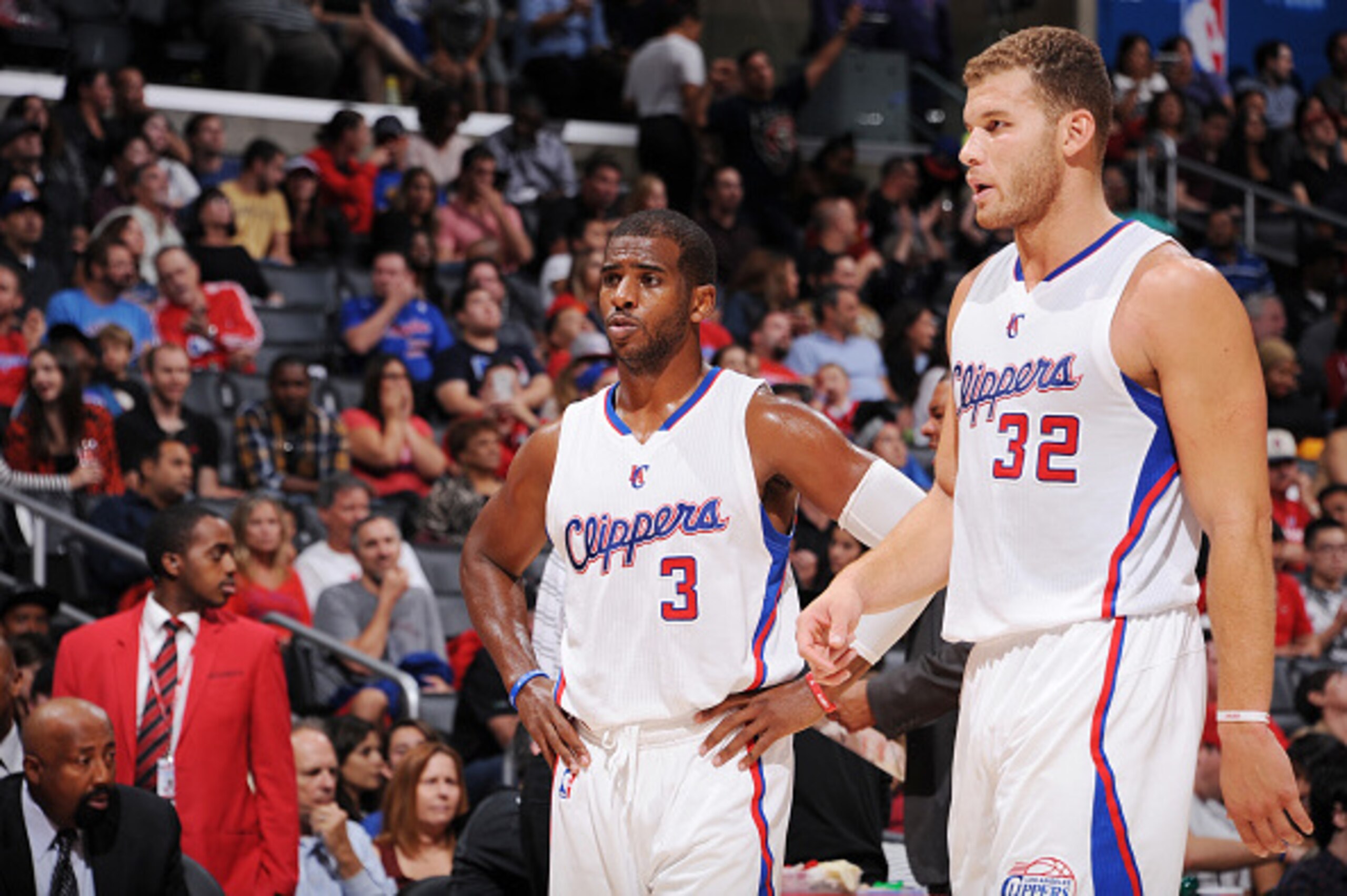 LOS ANGELES, CA - OCTOBER 24: Chris Paul #3 and Blake Griffin #32 of the Los Angeles Clippers during the game against the Portland Trail Blazers on October 24, 2014 at the Staples Center in Los Angeles, California. NOTE TO USER: User expressly acknowledge