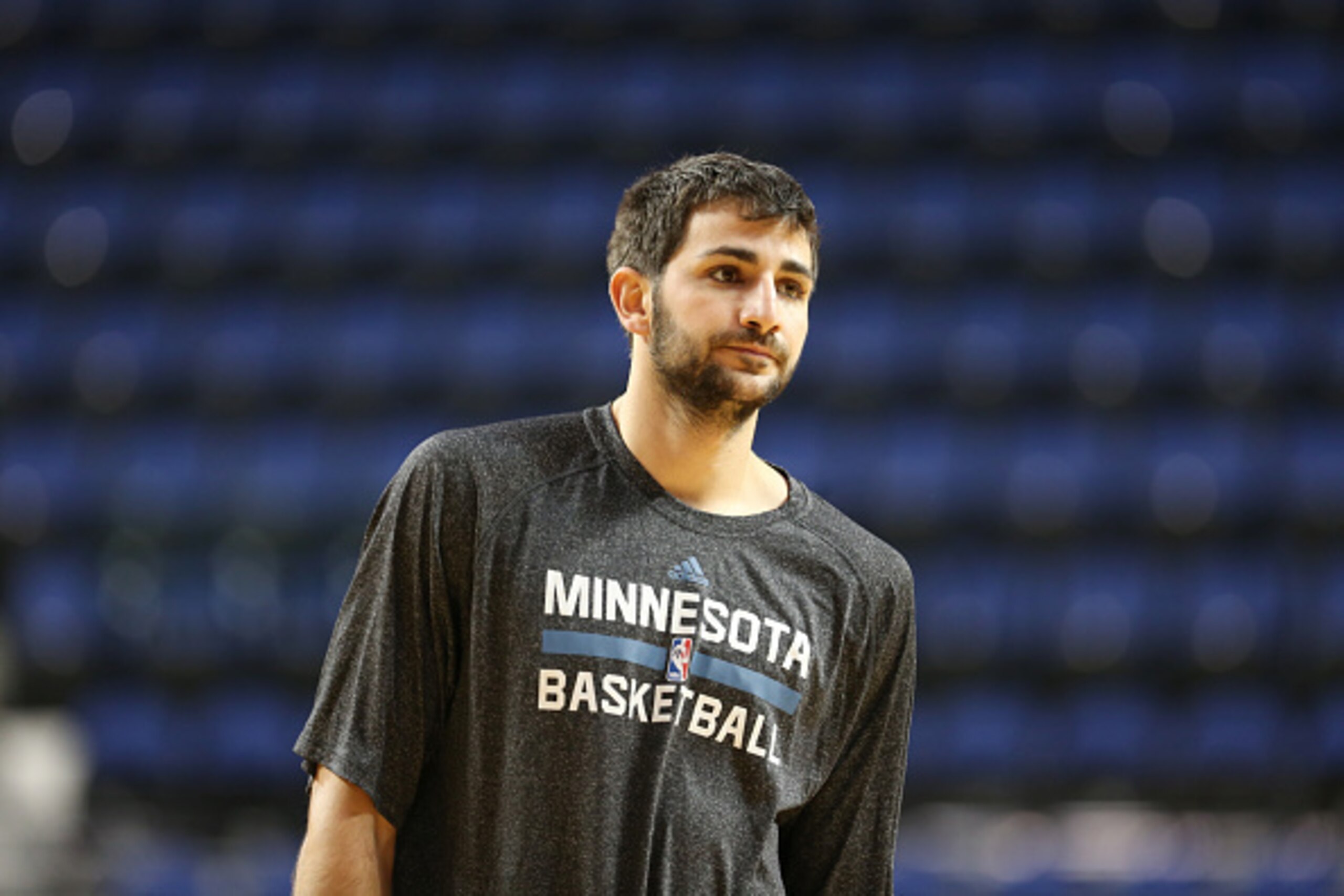 MINNEAPOLIS, MN - OCTOBER 17:  Ricky Rubio #9 of the Minnesota Timberwolves warms up before a game against the Milwaukee Bucks on October 17, 2014 at U.S. Cellular Center in Cedar Rapids, Iowa. NOTE TO USER: User expressly acknowledges and agrees that, by