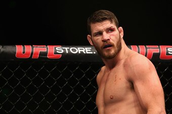 SYDNEY, AUSTRALIA - NOVEMBER 08:  Michael Bisping of England is seen with a cut over his left eye in his loss to Luke Rockhold in their middleweight fight during the UFC Fight Night 55 event at Allphones Arena on November 8, 2014 in Sydney, Australia.  (P