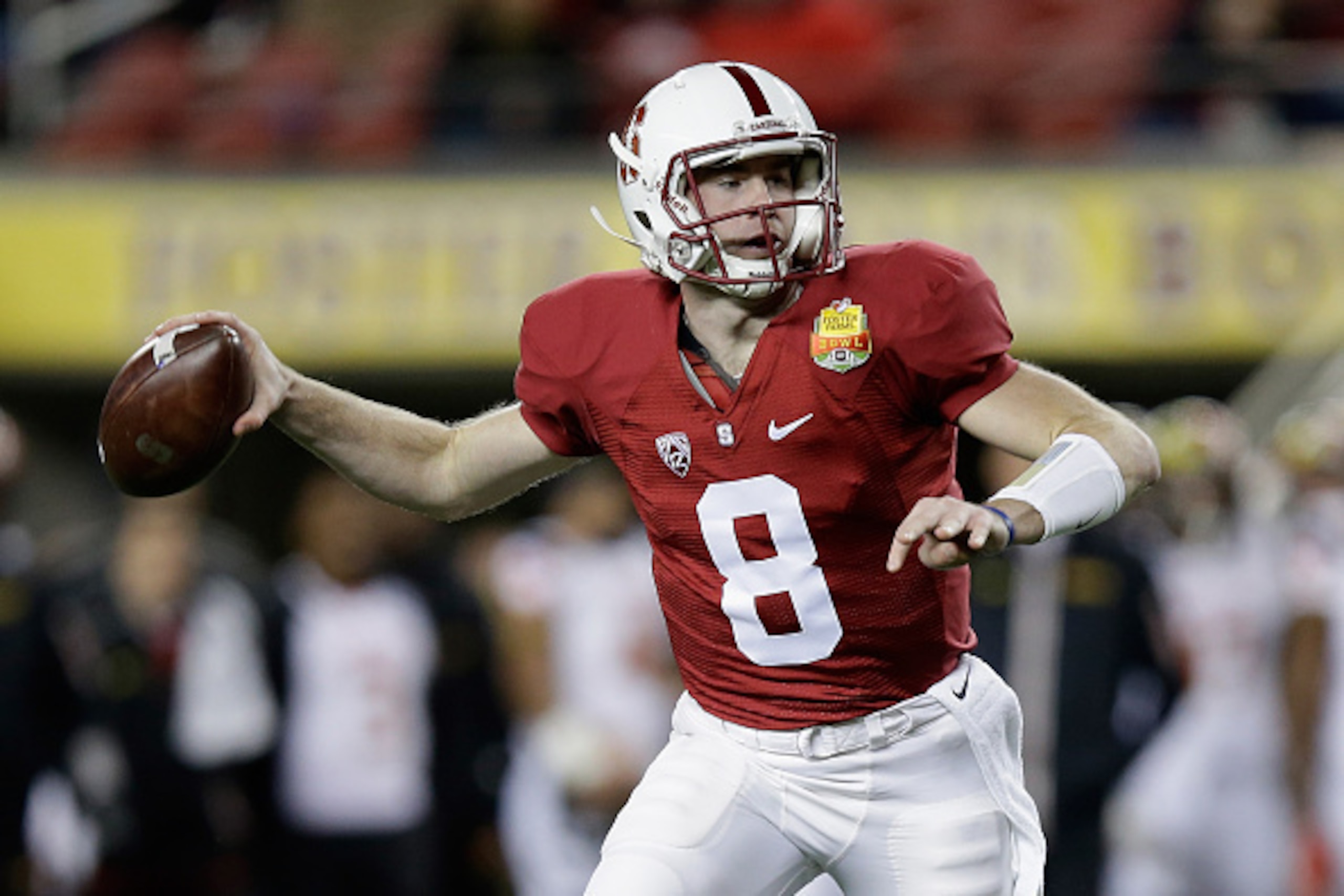 SANTA CLARA, CA - DECEMBER 30:  Kevin Hogan #8 of the Stanford Cardinal passes the ball against the Maryland Terrapins during the Foster Farms Bowl at Levi's Stadium on December 30, 2014 in Santa Clara, California.  (Photo by Ezra Shaw/Getty Images)