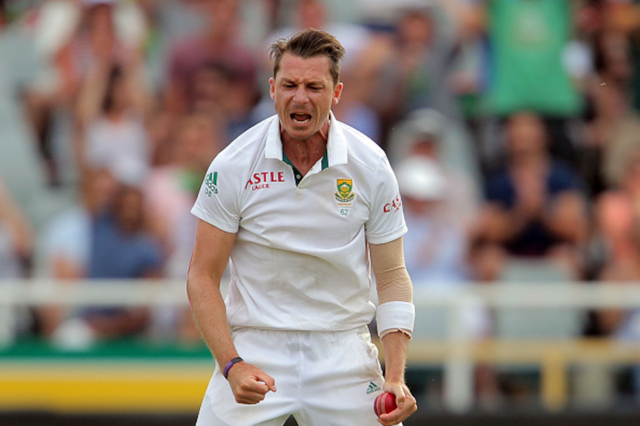 CAPE TOWN, SOUTH AFRICA - JANUARY 02: Dale Steyn of South Africa celebrates after catching out Denesh Ramdin of the West Indies during day 1 of the 3rd Test between South Africa and West Indies at Sahara Park Newlands on January 02, 2015 in Cape Town, Sou
