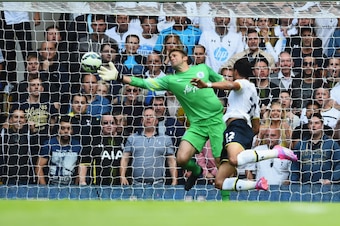 LONDON, ENGLAND - AUGUST 24: Nacer Chadli of Spurs heads past Robert Green of QPR to score his team's third goal during the Barclays Premier League match between Tottenham Hotspur and Queens Park Rangers at White Hart Lane on August 24, 2014 in London, E LONDON, ENGLAND - AUGUST 24: Nacer Chadli of Spurs heads past Robert Green of QPR to score his team's third goal during the Barclays Premier League match between Tottenham Hotspur and Queens Park Rangers at White Hart Lane on August 24, 2014 in London, E