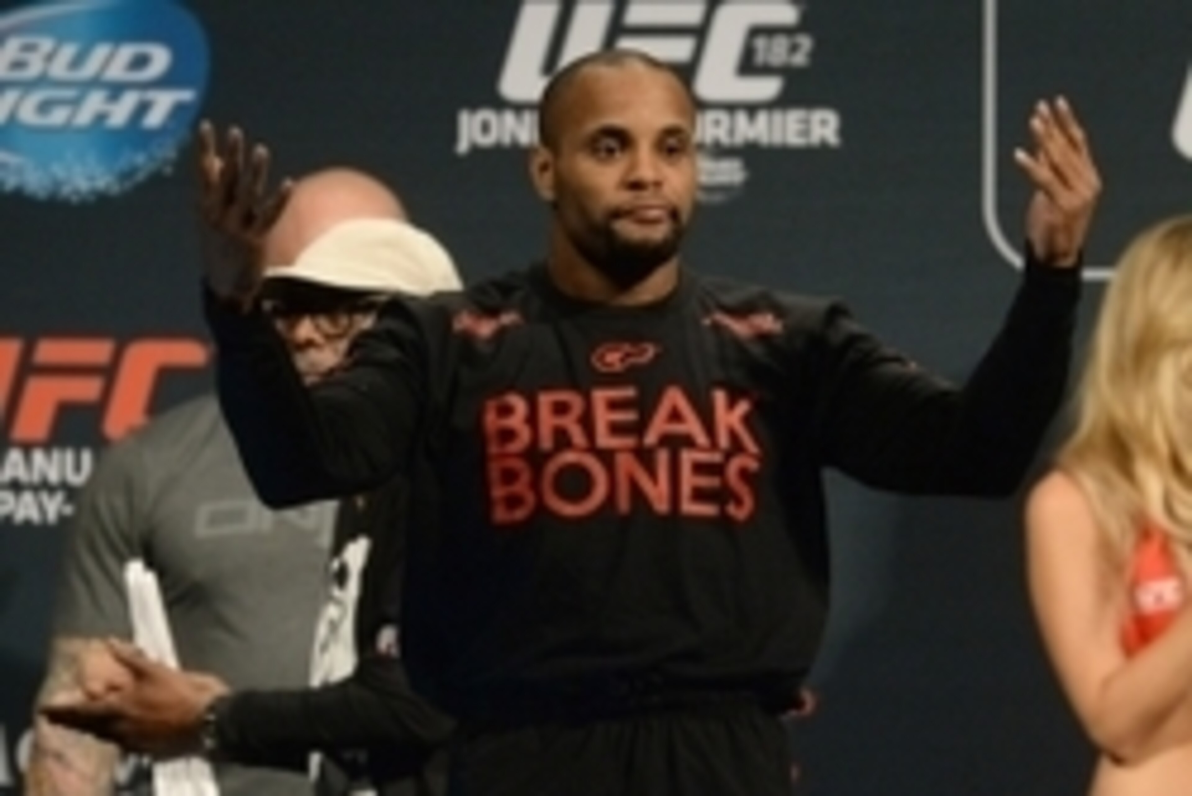 Jan 2, 2015; Las Vegas, NV, USA;   Daniel Cormier during the weigh in for his Light Heavyweight Title Bout against Jon Jones (not pictured) at MGM Grand Garden Arena. Mandatory Credit: Jayne Kamin-Oncea-USA TODAY Sports