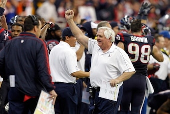 HOUSTON, TX - JANUARY 05:  Defensive coordinator Wade Phillips of the Houston Texans celebrates against the Cincinnati Bengals during their AFC Wild Card Playoff Game at Reliant Stadium on January 5, 2013 in Houston, Texas.  (Photo by Bob Levey/Getty Imag