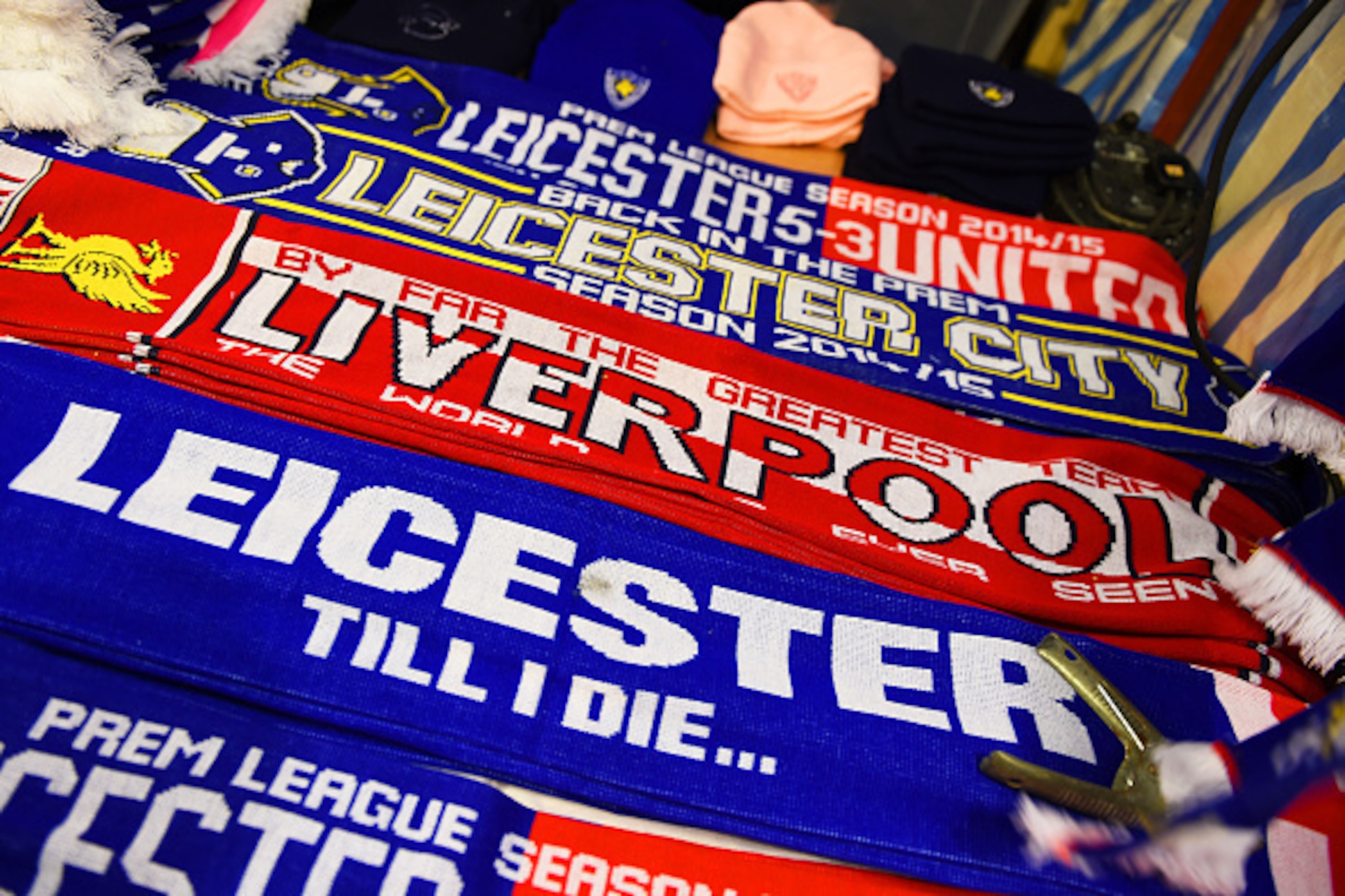 LEICESTER, ENGLAND - DECEMBER 02: Merchandise goes on sale prior to kickoff during the Barclays Premier League match between Leicester City and Liverpool at The King Power Stadium on December 2, 2014 in Leicester, England. (Photo by Shaun Botterill/Gett LEICESTER, ENGLAND - DECEMBER 02: Merchandise goes on sale prior to kickoff during the Barclays Premier League match between Leicester City and Liverpool at The King Power Stadium on December 2, 2014 in Leicester, England. (Photo by Shaun Botterill/Gett