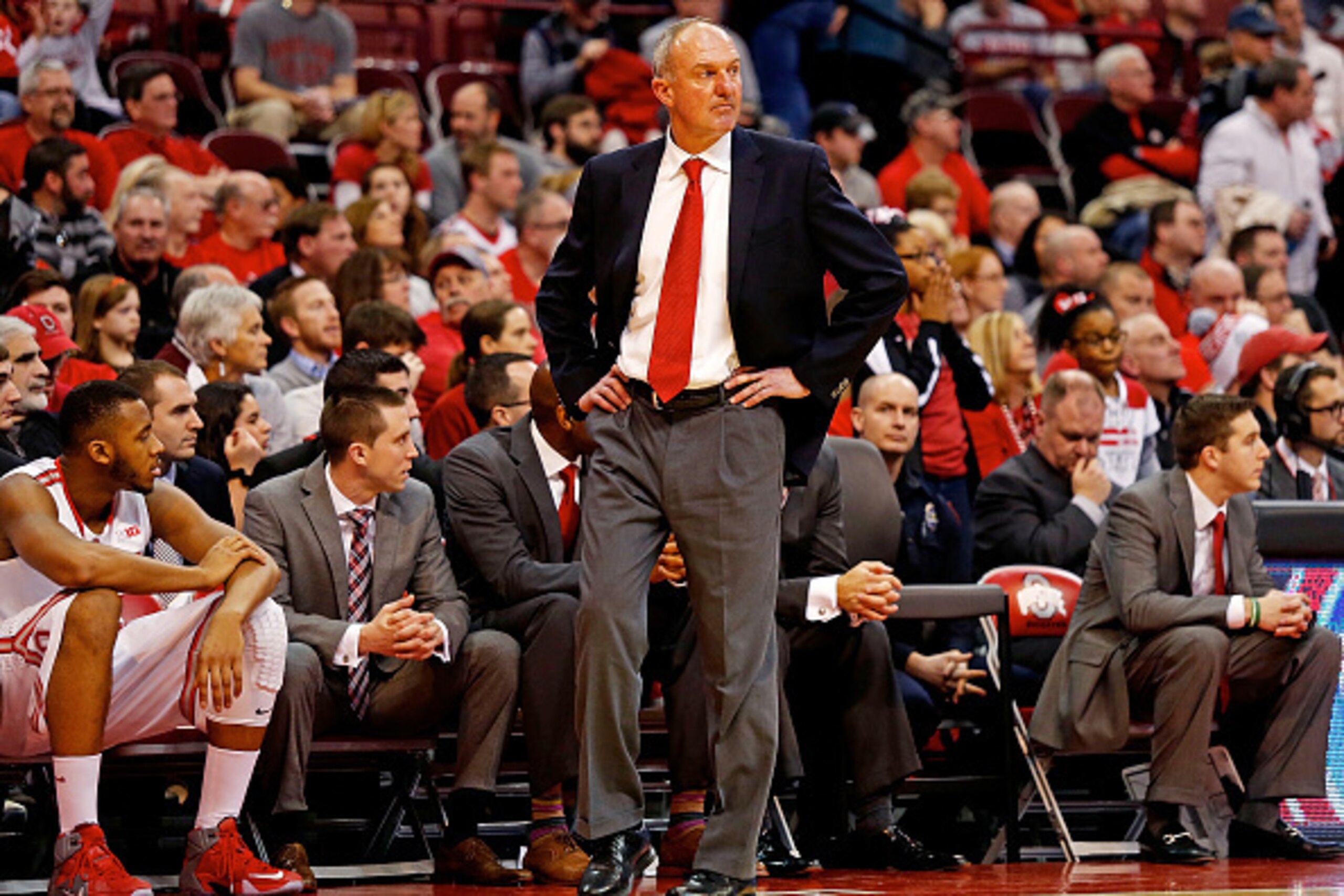 COLUMBUS, OH - DECEMBER 30: Head Coach Thad Matta of the Ohio State Buckeyes watches as his players are defeated by the Iowa Hawkeyes 71-65 at Value City Arena on December 30, 2014 in Columbus, Ohio. (Photo by Kirk Irwin/Getty Images) COLUMBUS, OH - DECEMBER 30: Head Coach Thad Matta of the Ohio State Buckeyes watches as his players are defeated by the Iowa Hawkeyes 71-65 at Value City Arena on December 30, 2014 in Columbus, Ohio. (Photo by Kirk Irwin/Getty Images)