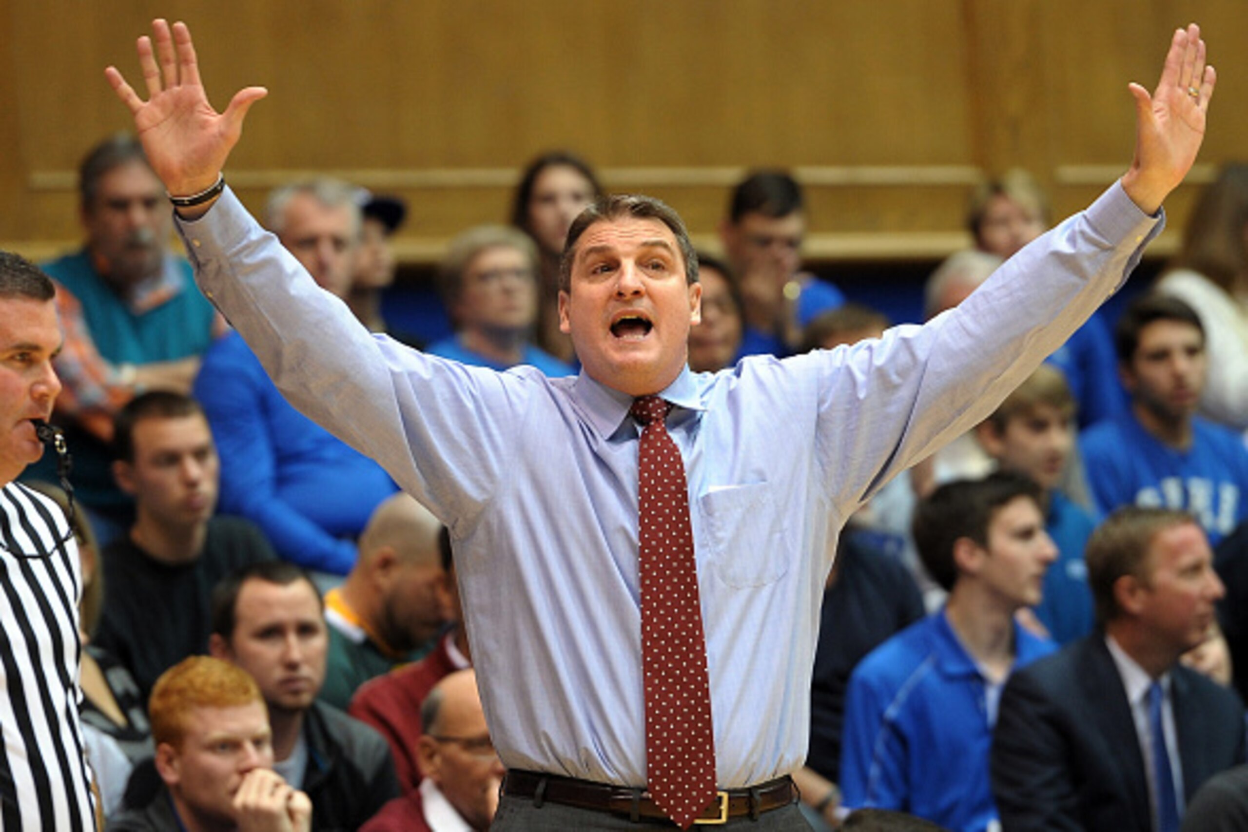 DURHAM, NC - JANUARY 03: Head Coach Jim Christian of the Boston College Eagles directs his team during their game against the Duke Blue Devils at Cameron Indoor Stadium on January 3, 2015 in Durham, North Carolina. (Photo by Lance King/Getty Images)