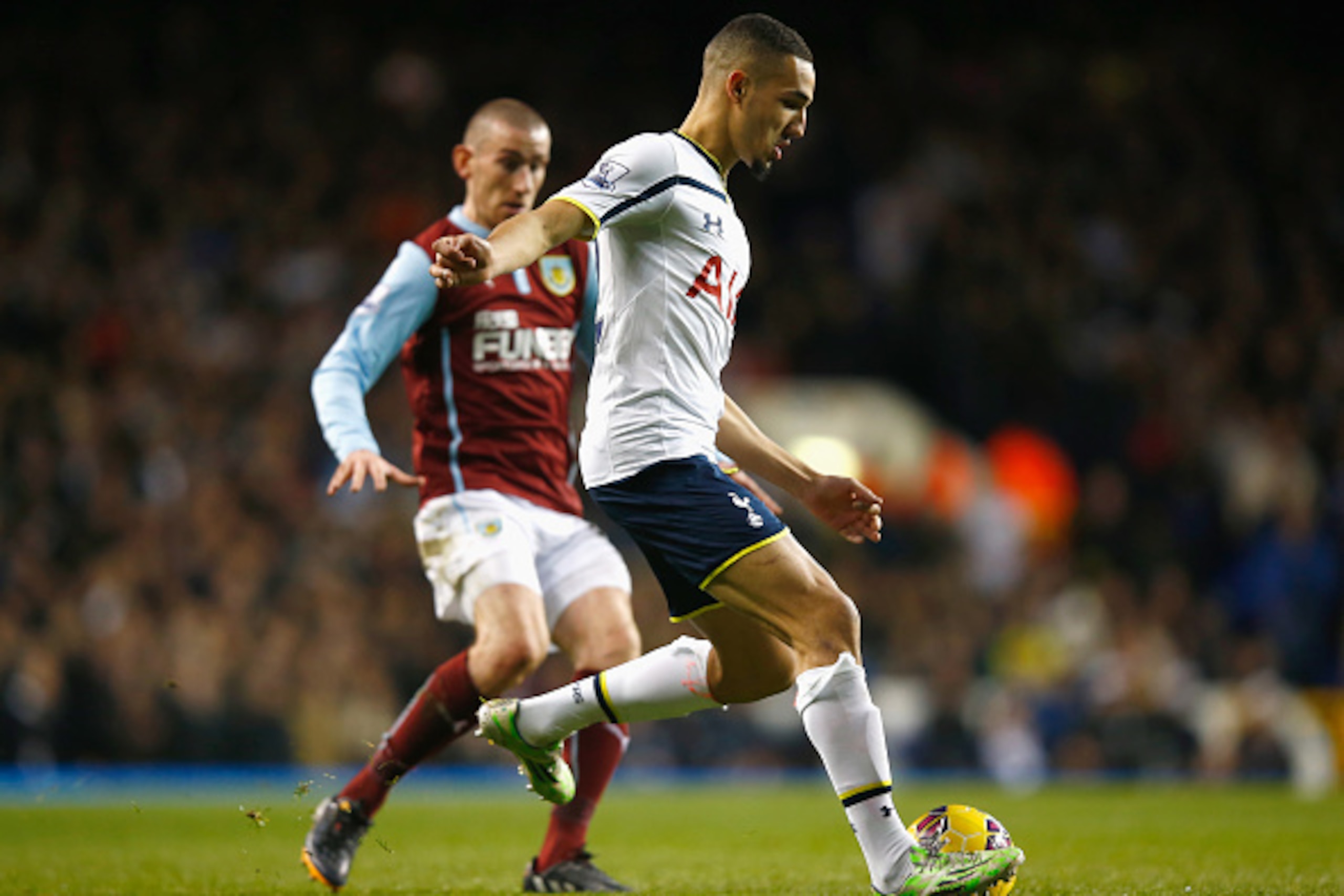 LONDON, ENGLAND - DECEMBER 20: Nabil Bentaleb of Tottenham Hotspur in action during the Barclays Premier League match between Tottenham Hotspur and Burnley at White Hart Lane on December 20, 2014 in London, England.  (Photo by Clive Rose/Getty Images)