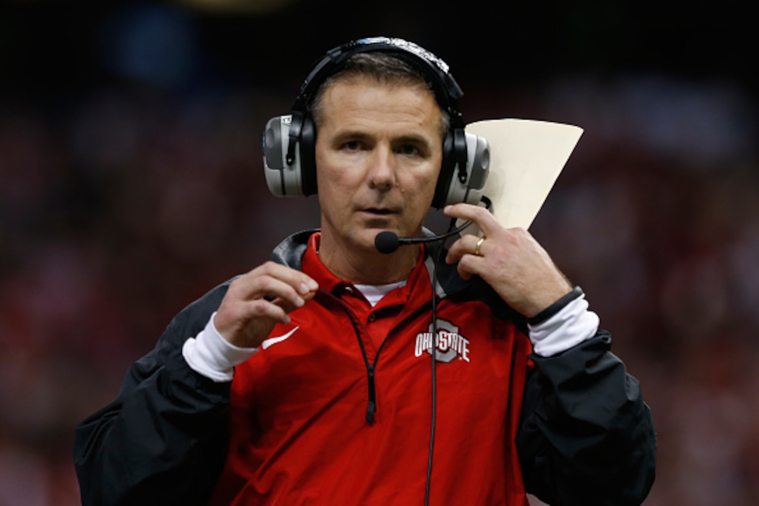 NEW ORLEANS, LA - JANUARY 01:  Head coach Urban Meyer of the Ohio State Buckeyes looks on from the sidelines during the All State Sugar Bowl at the Mercedes-Benz Superdome on January 1, 2015 in New Orleans, Louisiana.  (Photo by Sean Gardner/Getty Images)