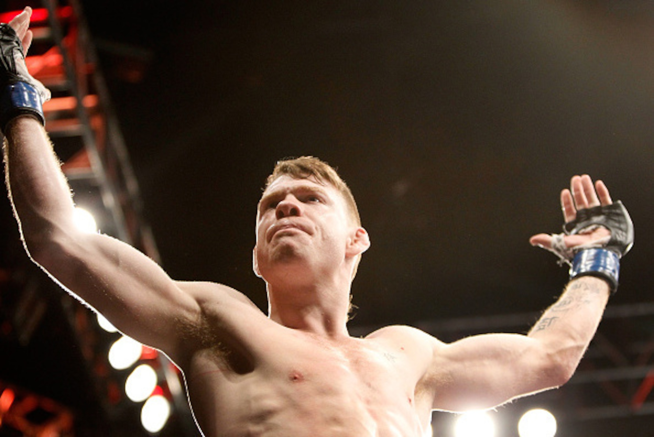 LAS VEGAS, NV - JANUARY 03:  Paul Felder celebrates after his victory over Danny Castillo at the MGM Grand Garden Arena on January 3, 2015 in Las Vegas, Nevada. Felder won the lightweight bout with a second-round  knockout.  (Photo by Steve Marcus/Getty I