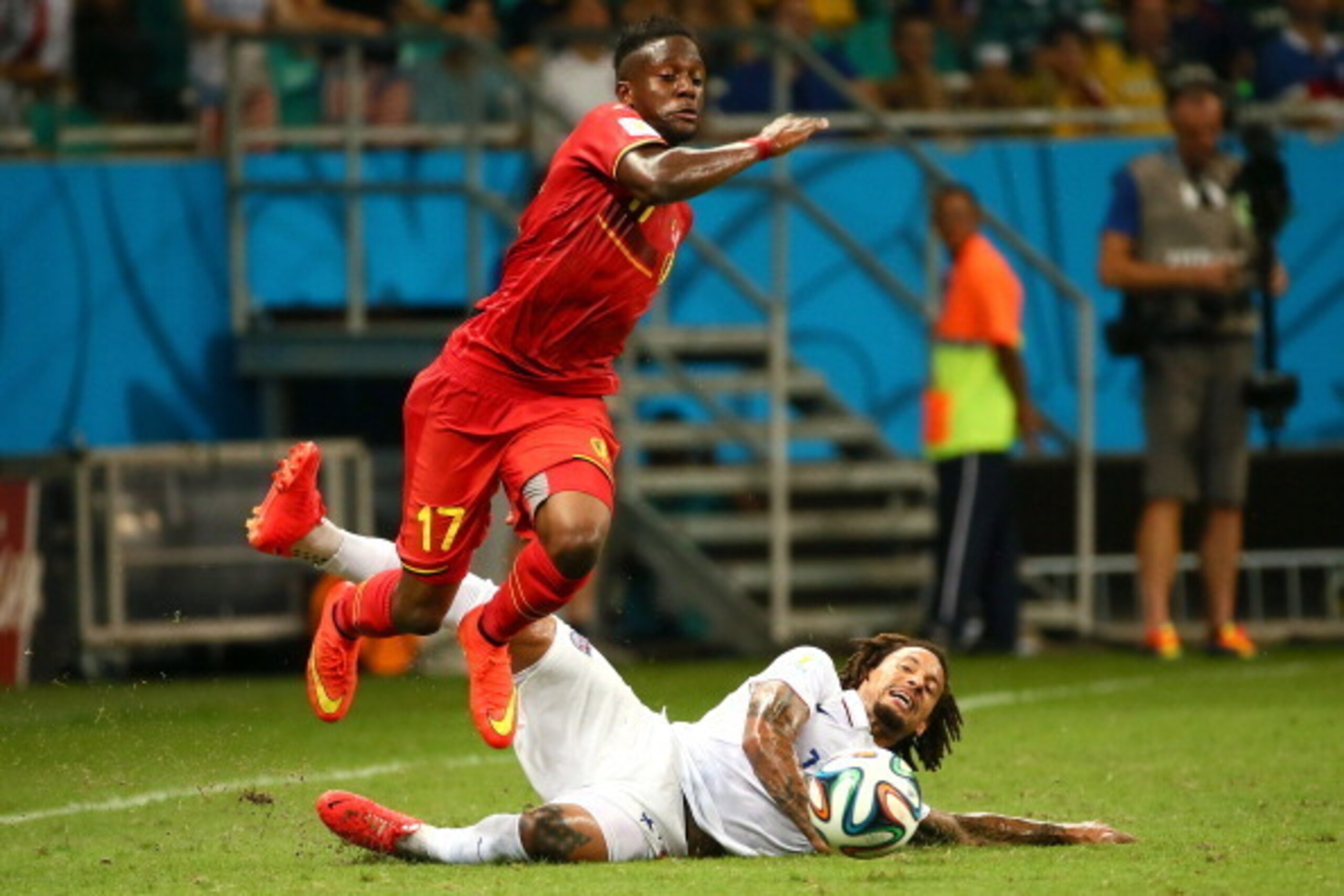 SALVADOR, BRAZIL - JULY 01: Jermaine Jones of the United States challenges Divock Origi of Belgium at Arena Fonte Nova on July 1, 2014 in Salvador, Brazil. (Photo by Kevin C. Cox/Getty Images) SALVADOR, BRAZIL - JULY 01: Jermaine Jones of the United States challenges Divock Origi of Belgium at Arena Fonte Nova on July 1, 2014 in Salvador, Brazil. (Photo by Kevin C. Cox/Getty Images)