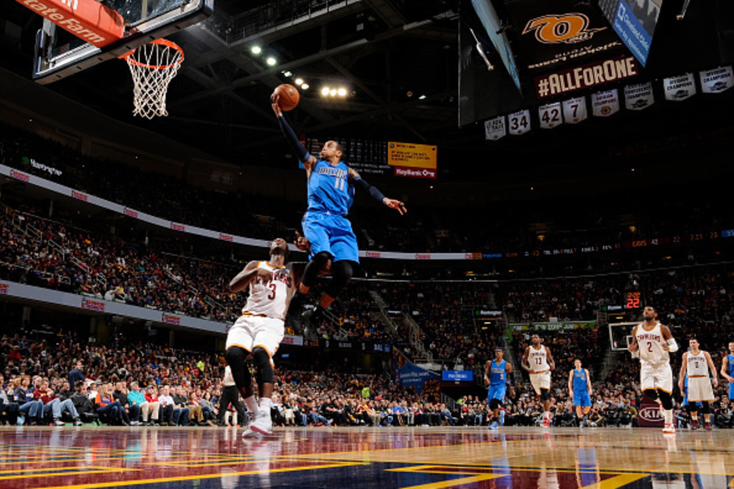 CLEVELAND, OH - JANUARY 4:  Monta Ellis #11 of the Dallas Mavericks goes up for a shot against the Cleveland Cavaliers on January 4, 2015 at Quicken Loans Arena in Cleveland, Ohio. NOTE TO USER: User expressly acknowledges and agrees that, by downloading 