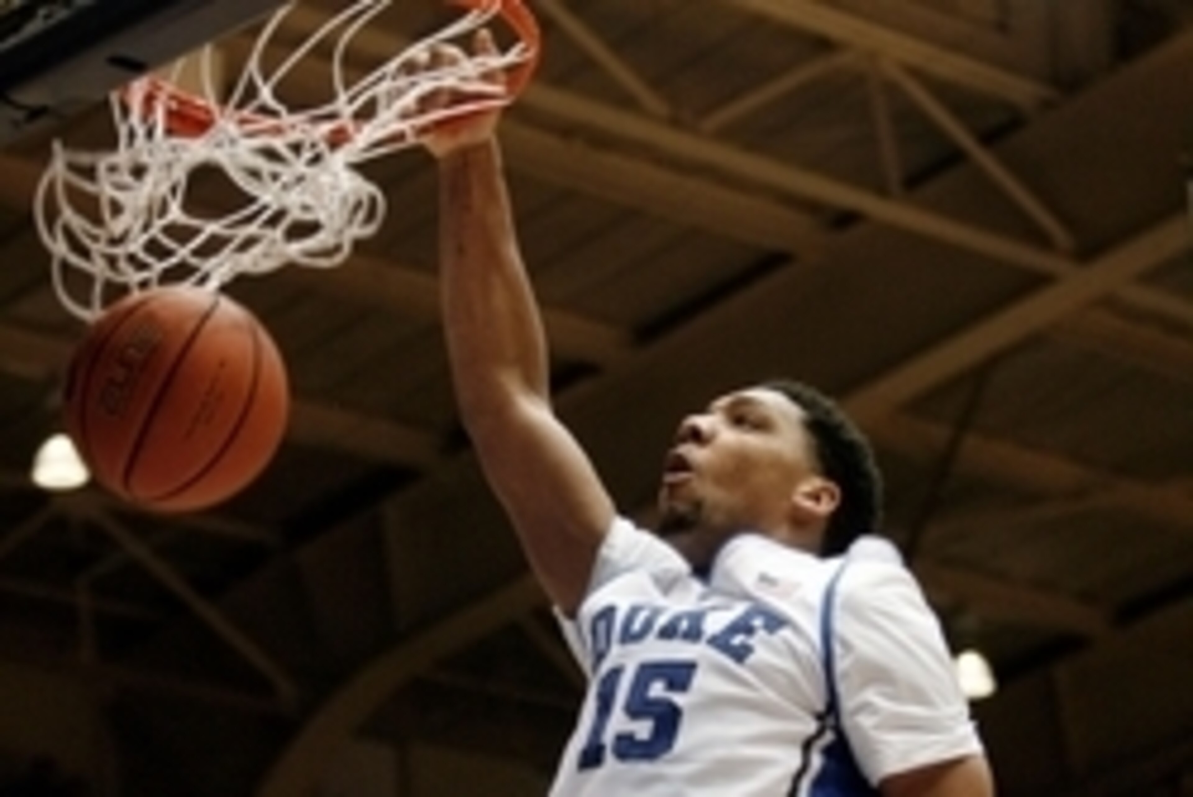 Dec 29, 2014; Durham, NC, USA; Duke Blue Devils center Jahlil Okafor (15) dunks the ball against the Toledo Rockets in their game at Cameron Indoor Stadium. Mandatory Credit: Mark Dolejs-USA TODAY Sports Dec 29, 2014; Durham, NC, USA; Duke Blue Devils center Jahlil Okafor (15) dunks the ball against the Toledo Rockets in their game at Cameron Indoor Stadium. Mandatory Credit: Mark Dolejs-USA TODAY Sports