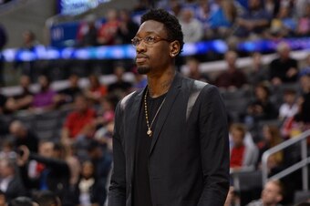 LOS ANGELES, CA - MARCH 24:  Larry Sanders #8 of the Milwaukee Bucks looks on during warms up before the game against the Los Angeles Clippers at STAPLES Center on March 24, 2014 in Los Angeles, California. NOTE TO USER: User expressly acknowledges and ag