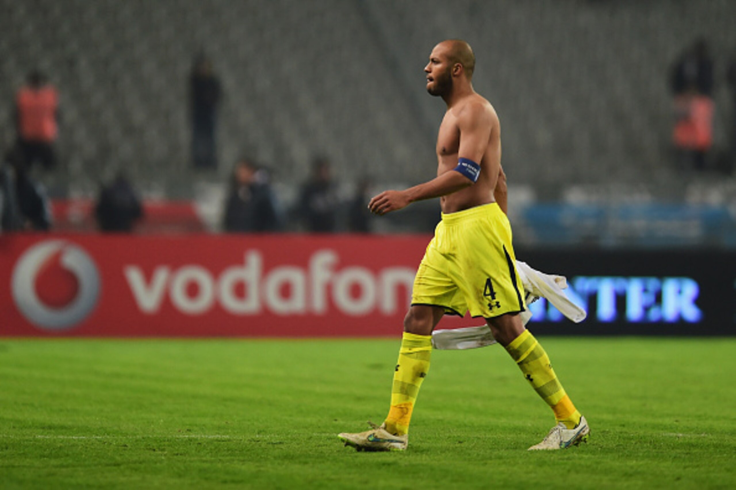 ISTANBUL, TURKEY - DECEMBER 11:  Younes Kaboul of Spurs looks dejected in defeat after the UEFA Europa League Group C match between Besiktas JK and Tottenham Hotspur FC at Ataturk Olympic Stadium on December 11, 2014 in Istanbul, Turkey.  (Photo by Jamie 
