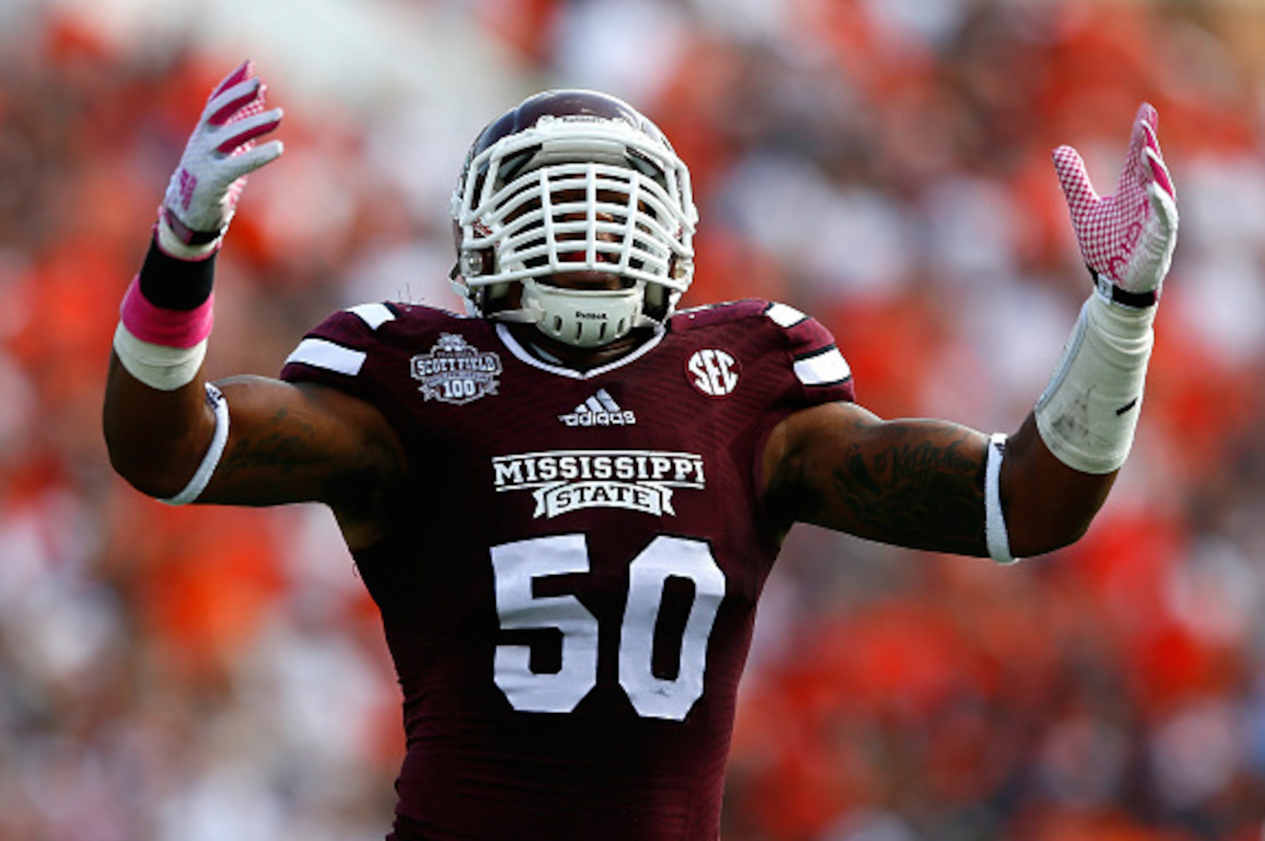 STARKVILLE, MS - OCTOBER 11:  Benardrick McKinney #50 of the Mississippi State Bulldogs against the Auburn Tigers at Davis Wade Stadium on October 11, 2014 in Starkville, Mississippi.  (Photo by Kevin C. Cox/Getty Images)