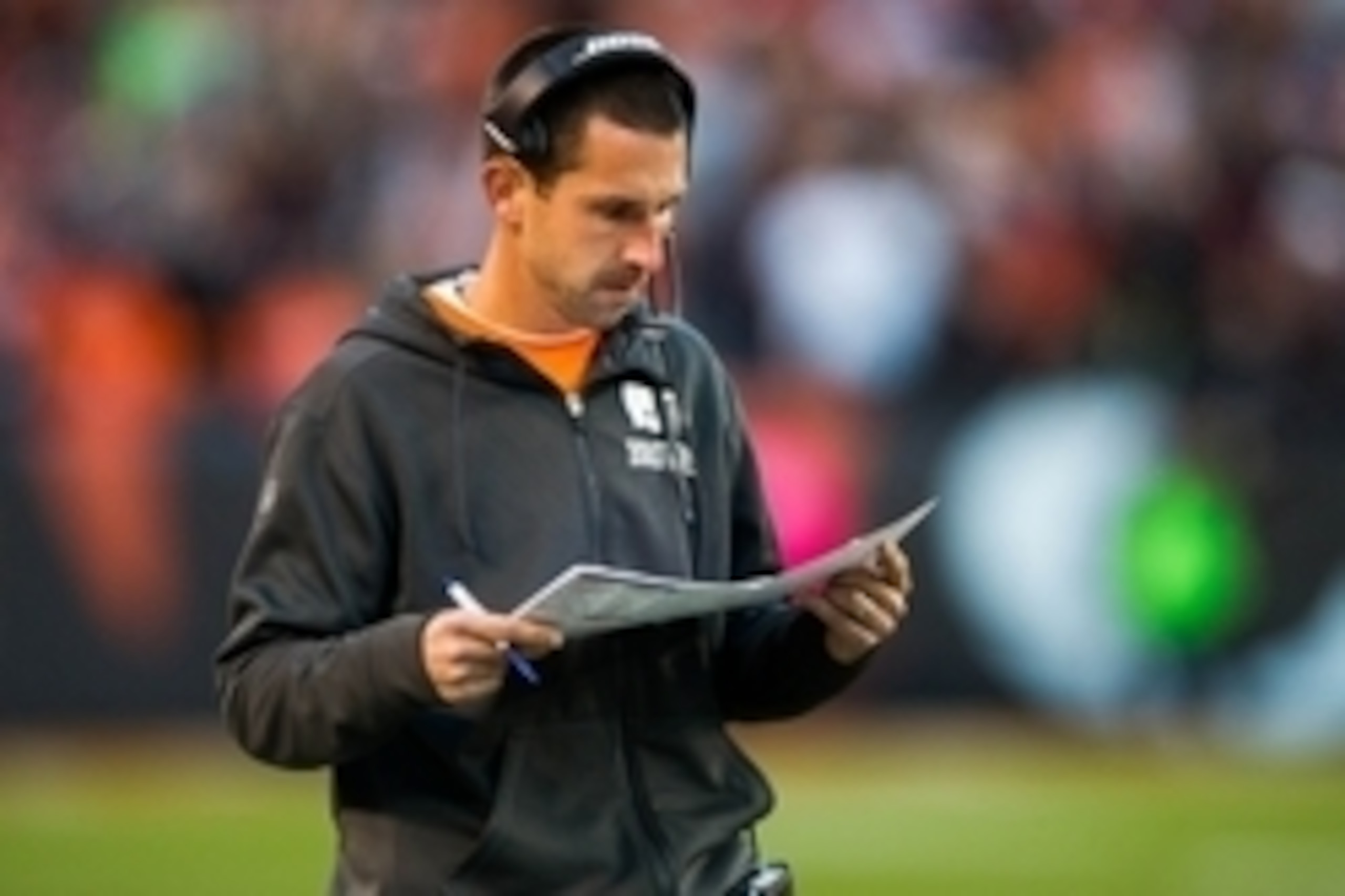 Oct 26, 2014; Cleveland, OH, USA; Cleveland Browns offensive coordinator Kyle Shanahan at FirstEnergy Stadium. Mandatory Credit: Ken Blaze-USA TODAY Sports