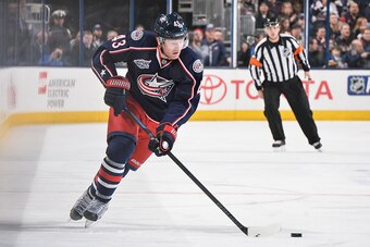COLUMBUS, OH - DECEMBER 31:  Scott Hartnell #43 of the Columbus Blue Jackets skates against the Minnesota Wild on December 31, 2014 at Nationwide Arena in Columbus, Ohio. Columbus defeated Minnesota 3-1. (Photo by Jamie Sabau/NHLI via Getty Images)