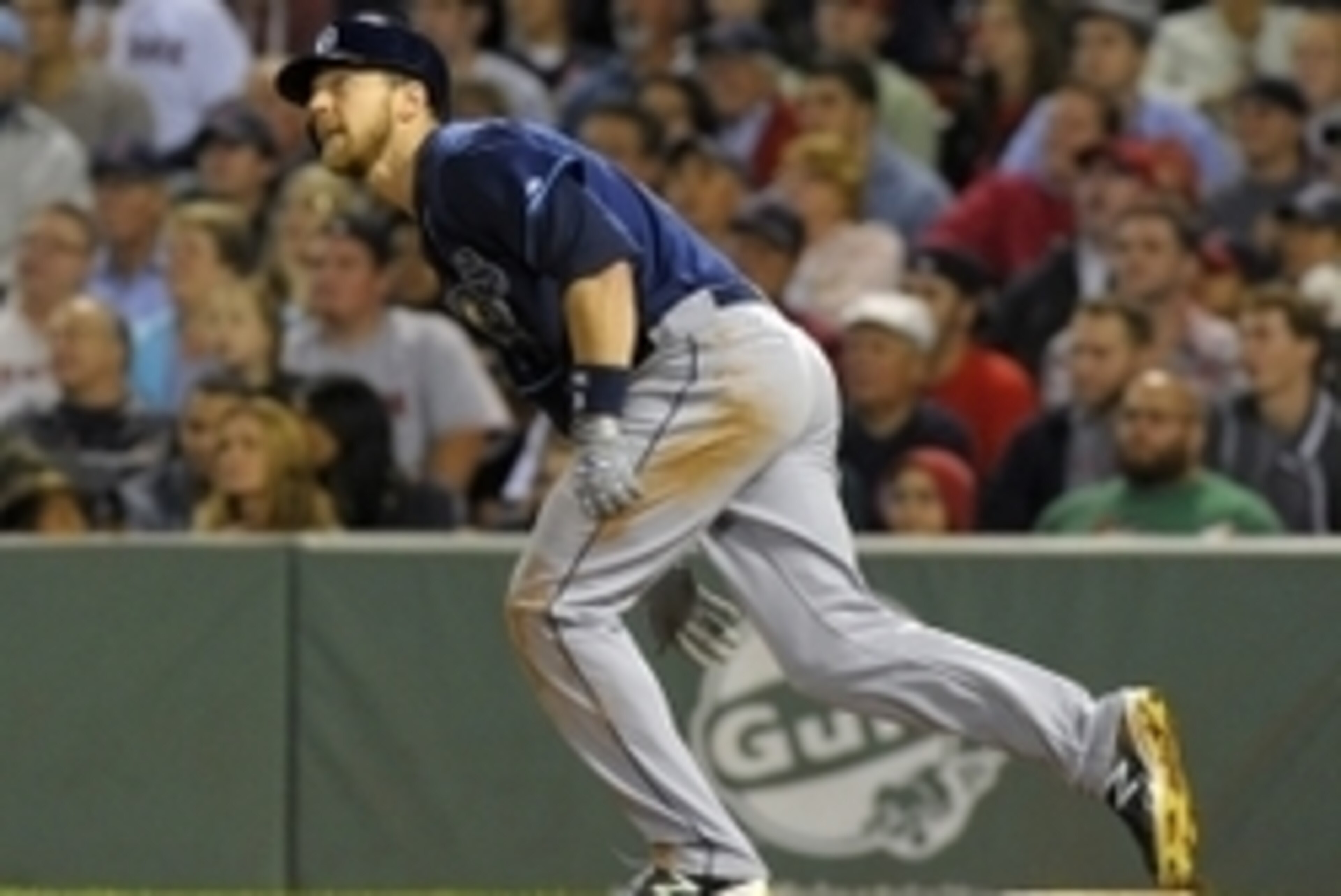 Sep 23, 2014; Boston, MA, USA; Tampa Bay Rays second baseman Ben Zobrist (18) hits an RBI double during the eighth inning against the Boston Red Sox at Fenway Park. Mandatory Credit: Bob DeChiara-USA TODAY Sports Sep 23, 2014; Boston, MA, USA; Tampa Bay Rays second baseman Ben Zobrist (18) hits an RBI double during the eighth inning against the Boston Red Sox at Fenway Park. Mandatory Credit: Bob DeChiara-USA TODAY Sports