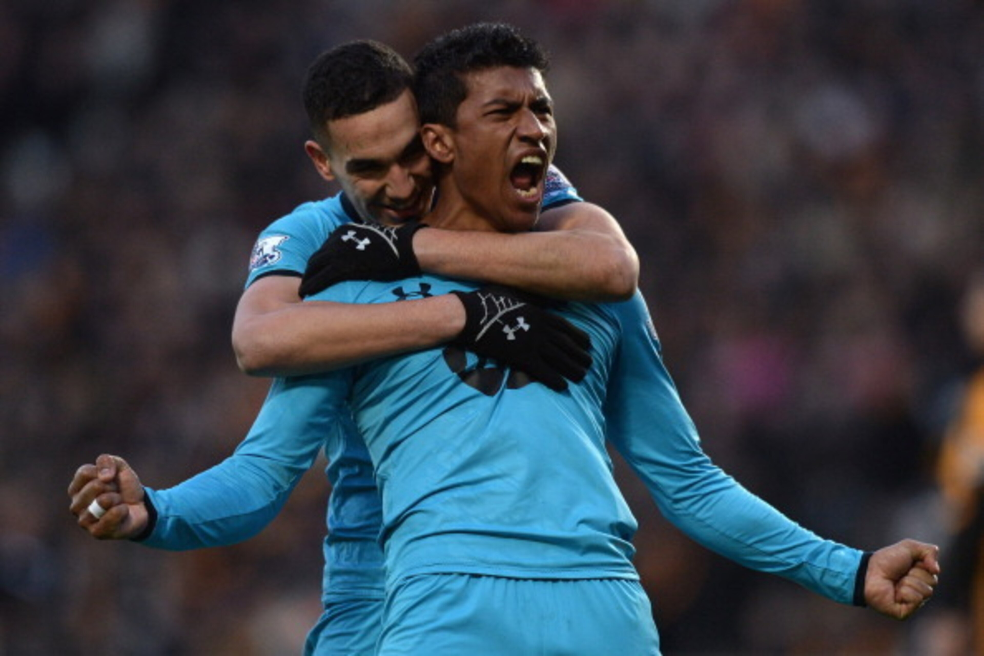 HULL, ENGLAND - FEBRUARY 01:  Paulinho of Tottenham Hotspur celebrates scoring a goal during the Barclays Premier League match between Hull City and Tottenham Hotspur at KC Stadium on February 1, 2014 in Hull, England.  (Photo by Gareth Copley/Getty Image