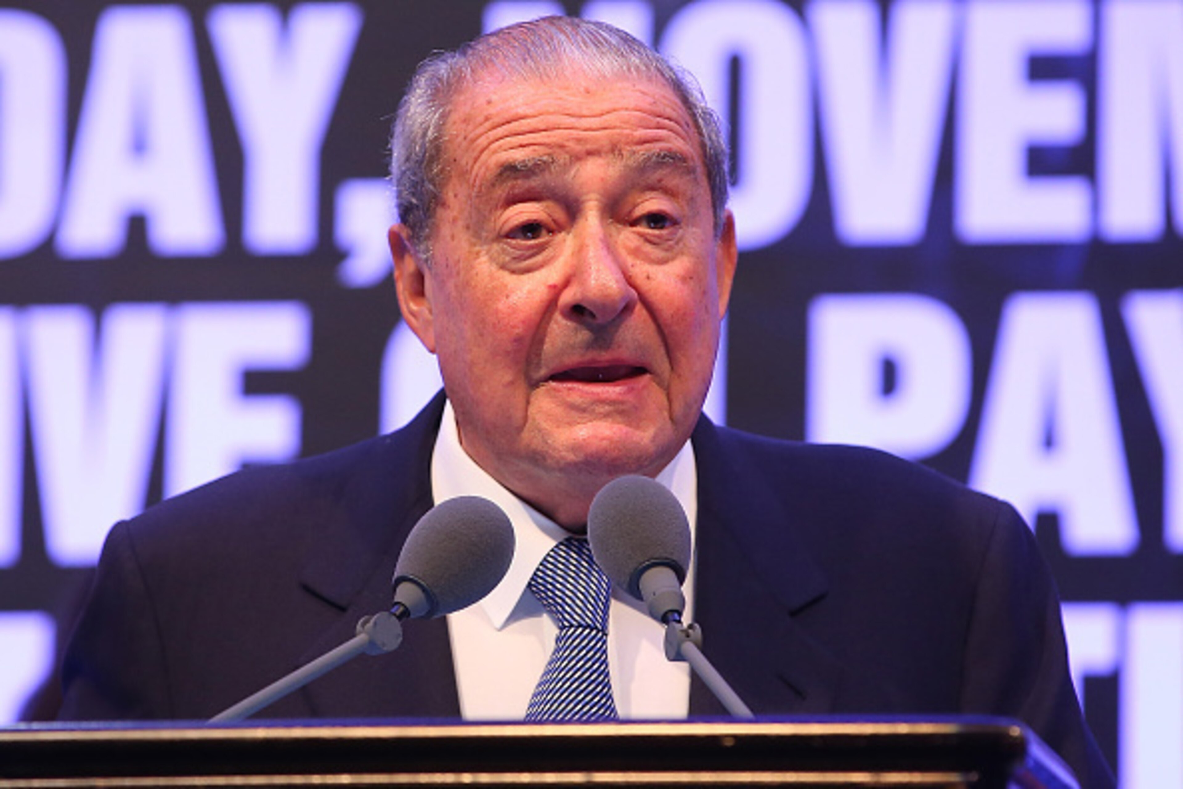 MACAU - NOVEMBER 23:  Top Rank CEO Bob Arum speaks to media at the post fight press conference at The Venetian on November 23, 2014 in Macau, Macau.  (Photo by Chris Hyde/Getty Images)