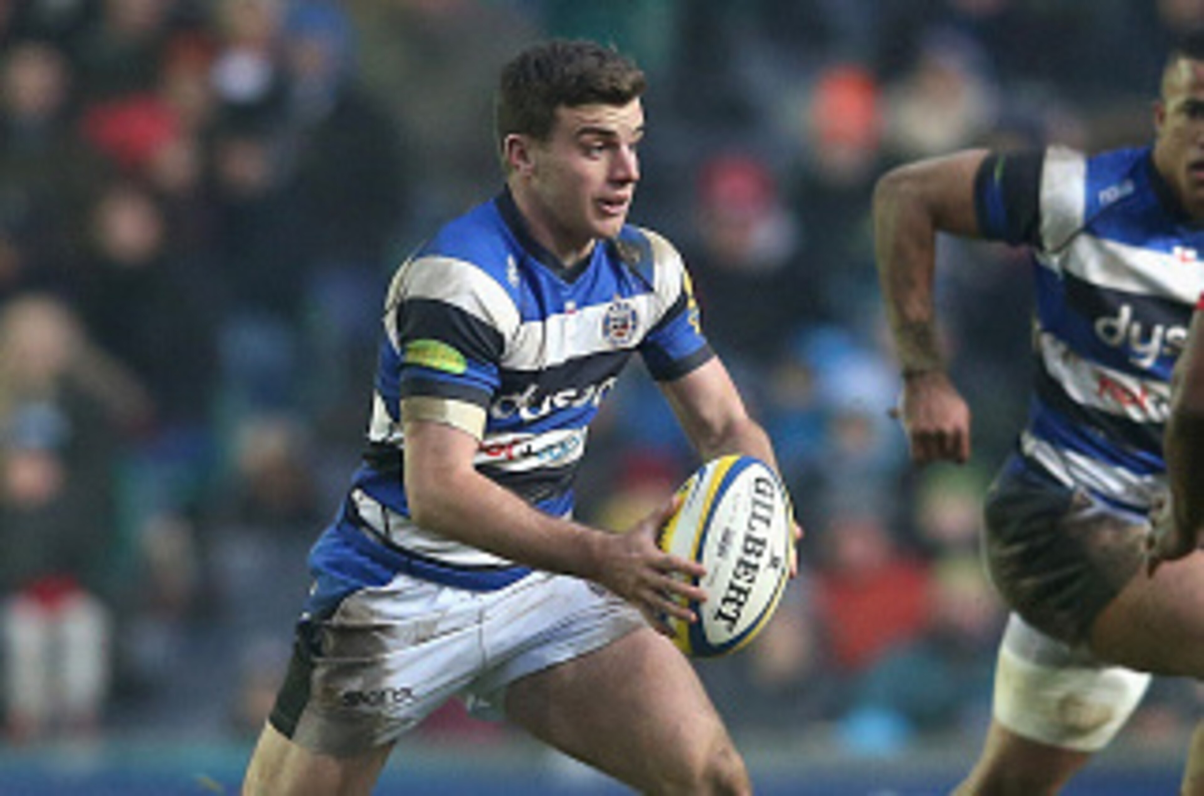 LEICESTER, ENGLAND - JANUARY 04:  George Ford of Bath runs with the ball during the Aviva Premiership match between Leicester Tigers and Bath at Welford Road on January 4, 2015 in Leicester, England.  (Photo by David Rogers/Getty Images)