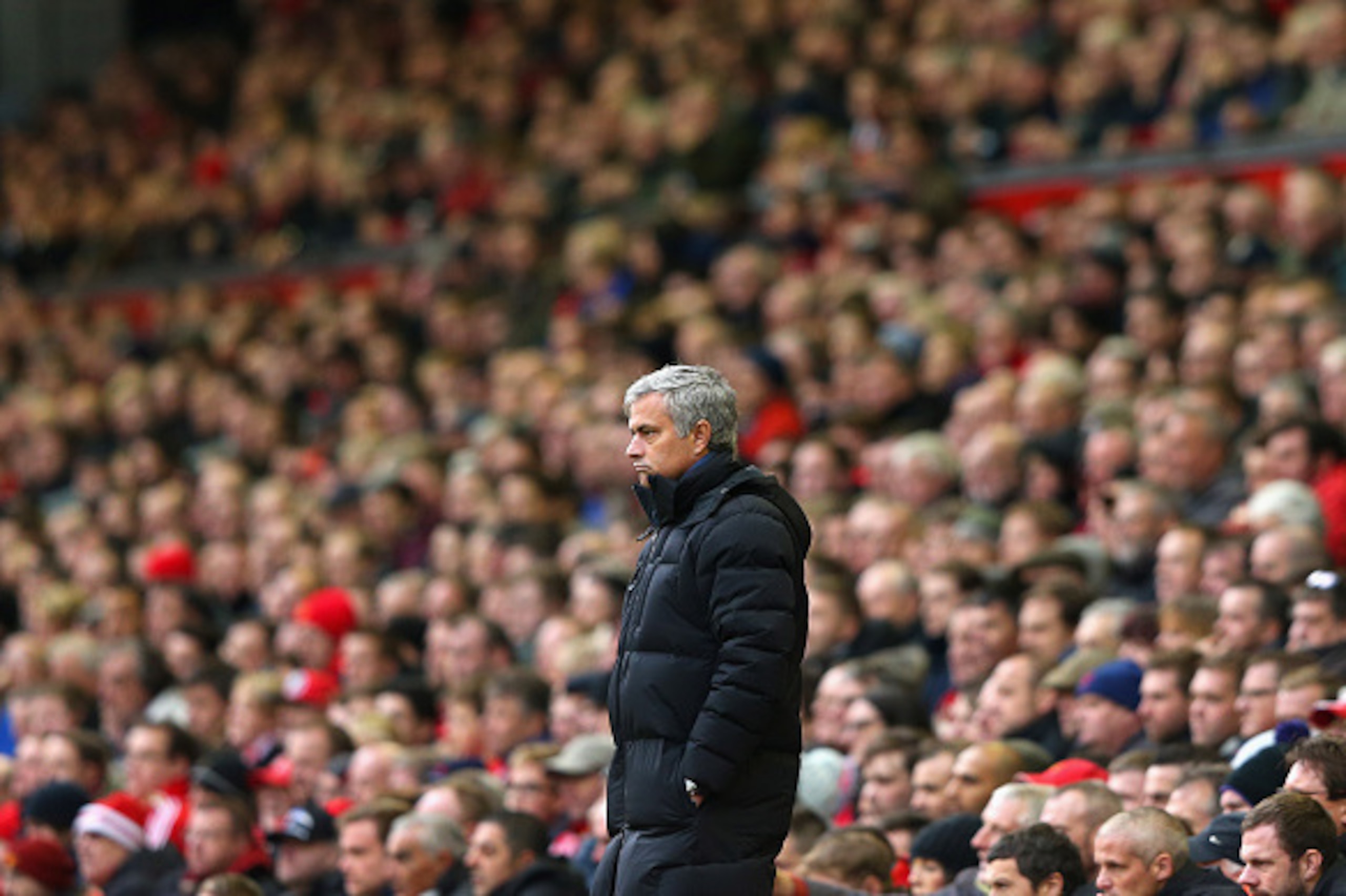 LIVERPOOL, ENGLAND - NOVEMBER 08: Jose Mourinho the manager of Chelsea looks on during the Barclays Premier League match between Liverpool and Chelsea at Anfield on November 8, 2014 in Liverpool, England. (Photo by Alex Livesey/Getty Images) LIVERPOOL, ENGLAND - NOVEMBER 08: Jose Mourinho the manager of Chelsea looks on during the Barclays Premier League match between Liverpool and Chelsea at Anfield on November 8, 2014 in Liverpool, England. (Photo by Alex Livesey/Getty Images)
