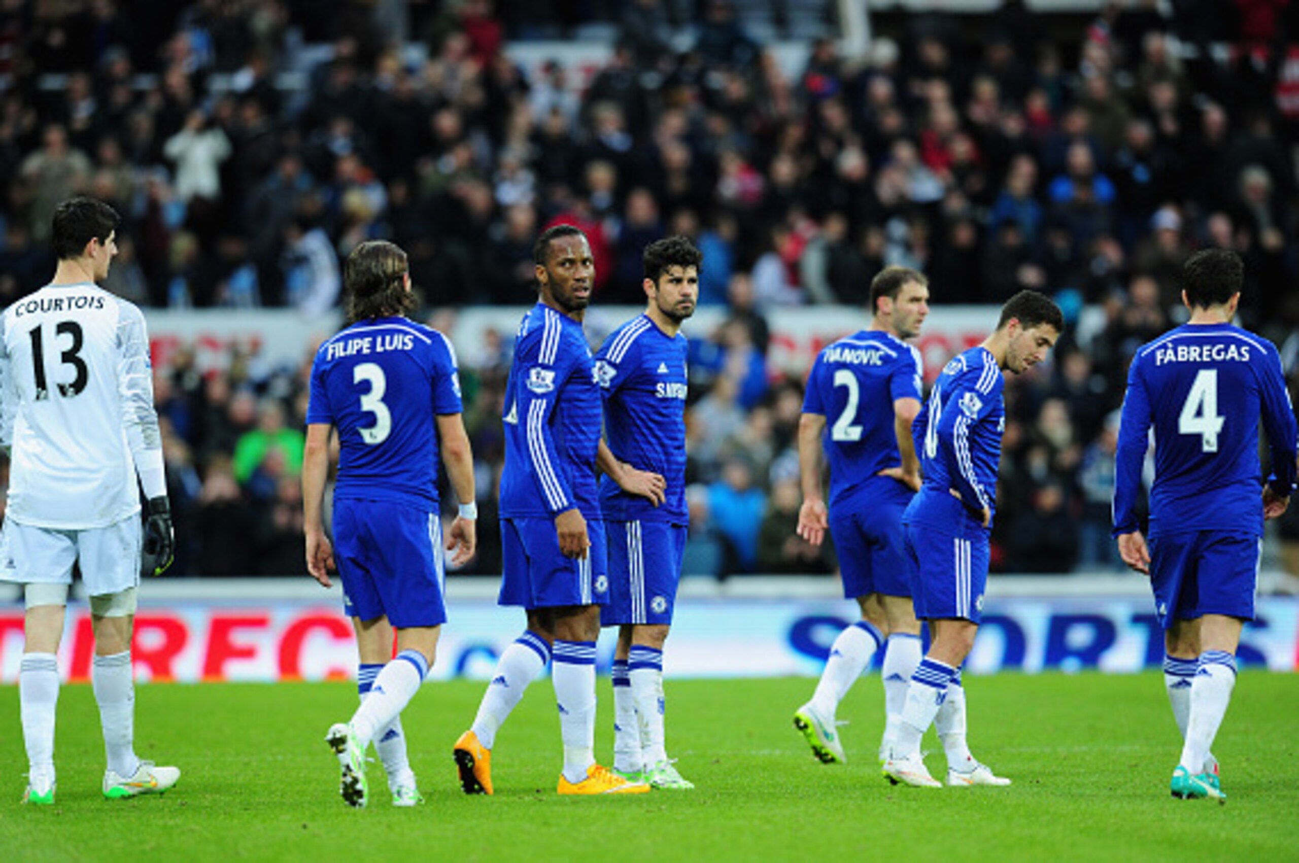 NEWCASTLE UPON TYNE, ENGLAND - DECEMBER 06:  Chelsea players Didier Drogba and Diego Costa (c)look on as their unbeaten league run comes to an end after the Barclays Premier League match between Newcastle United and Chelsea at St James' Park on December 6
