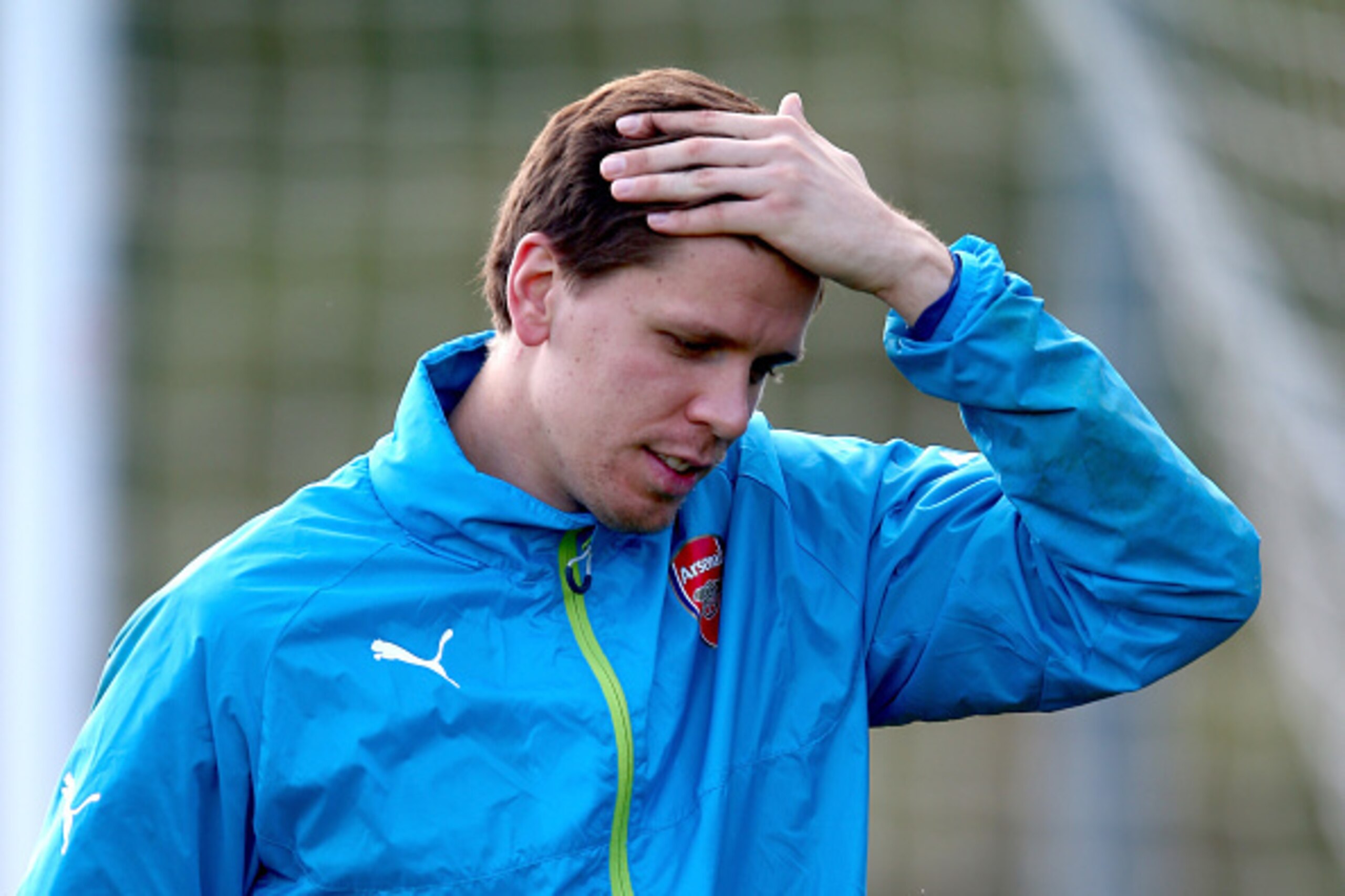 ST ALBANS, ENGLAND - OCTOBER 21:  Wojciech Szczesny of Arsenal during a training session at London Colney on October 21, 2014 in St Albans, England.  (Photo by Clive Rose/Getty Images)