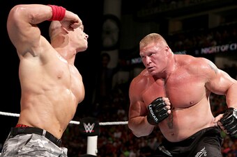 John Cena and Brock Lesnar battle at Night of Champions.