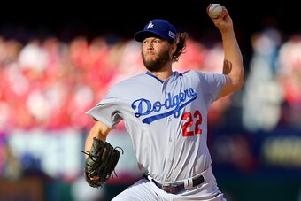 ST LOUIS, MO - OCTOBER 07:  Clayton Kershaw #22 of the Los Angeles Dodgers pitches in the first inning against the St. Louis Cardinals in Game Four of the National League Divison Series at Busch Stadium on October 7, 2014 in St Louis, Missouri.  (Photo by