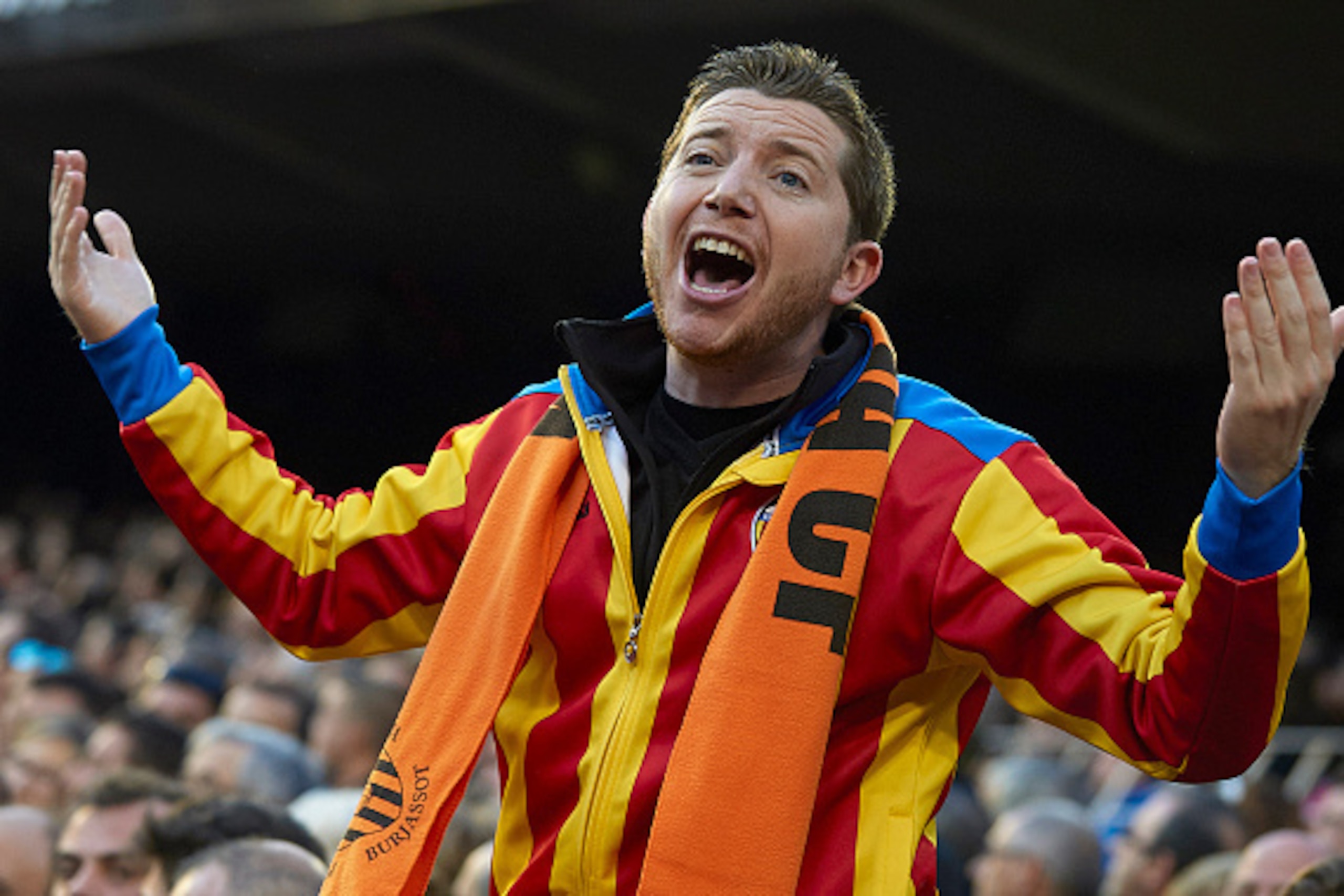 VALENCIA, SPAIN - JANUARY 04: Fan of Valencia reacts during the La Liga match between Valencia CF and Real Madrid CF at Estadi de Mestalla on January 4, 2015 in Valencia, Spain. (Photo by Manuel Queimadelos Alonso/Getty Images) VALENCIA, SPAIN - JANUARY 04: Fan of Valencia reacts during the La Liga match between Valencia CF and Real Madrid CF at Estadi de Mestalla on January 4, 2015 in Valencia, Spain. (Photo by Manuel Queimadelos Alonso/Getty Images)