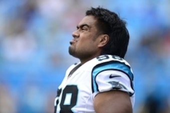 Sep 8, 2013; Charlotte, NC, USA; Carolina Panthers defensive tackle Star Lotulelei (98) on the field before the game. The Seahawks defeated the Panthers 12-7 at Bank of America Stadium. Mandatory Credit: Bob Donnan-USA TODAY Sports