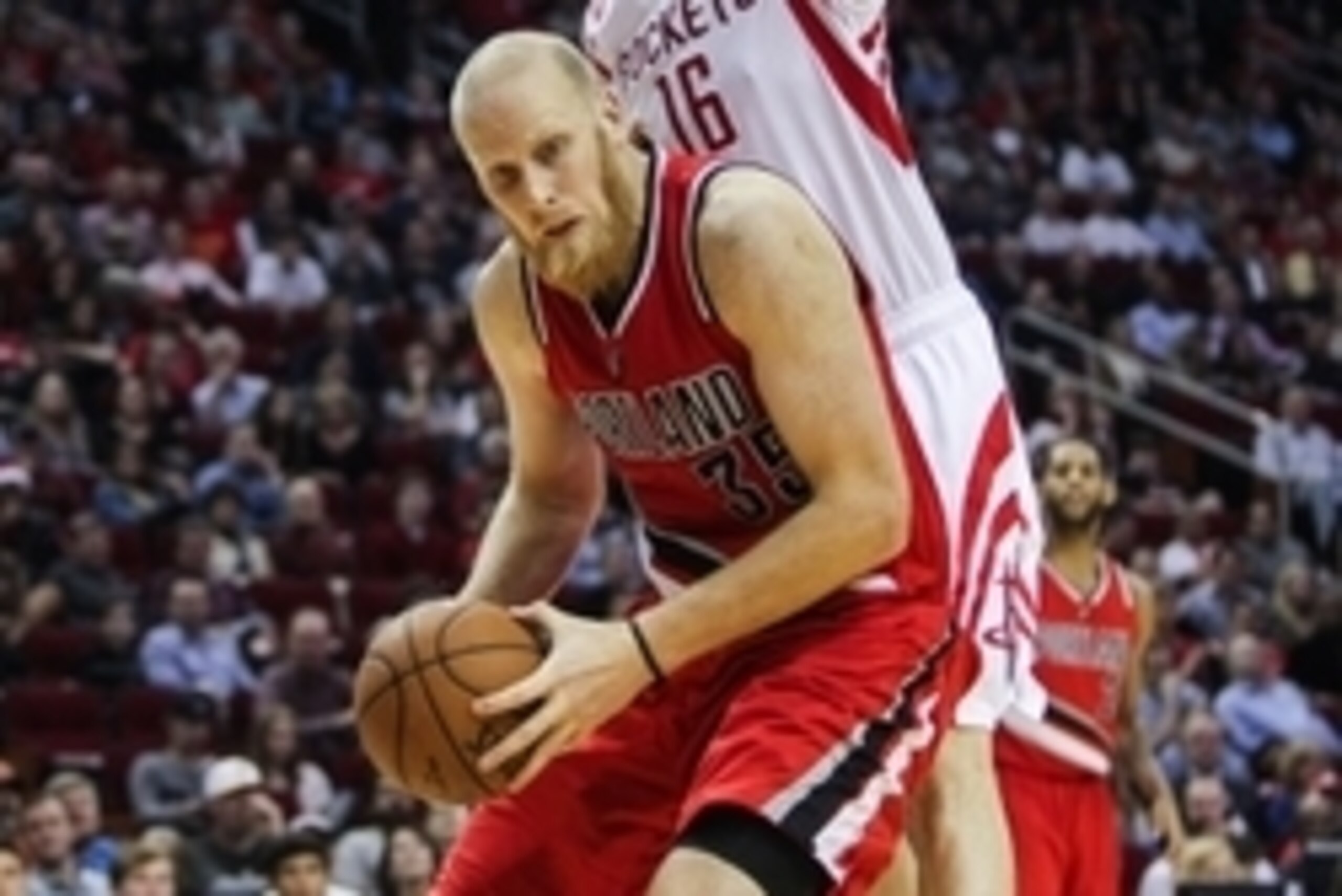 Dec 22, 2014; Houston, TX, USA; Portland Trail Blazers center Chris Kaman (35) during the game against the Houston Rockets at Toyota Center. Mandatory Credit: Troy Taormina-USA TODAY Sports