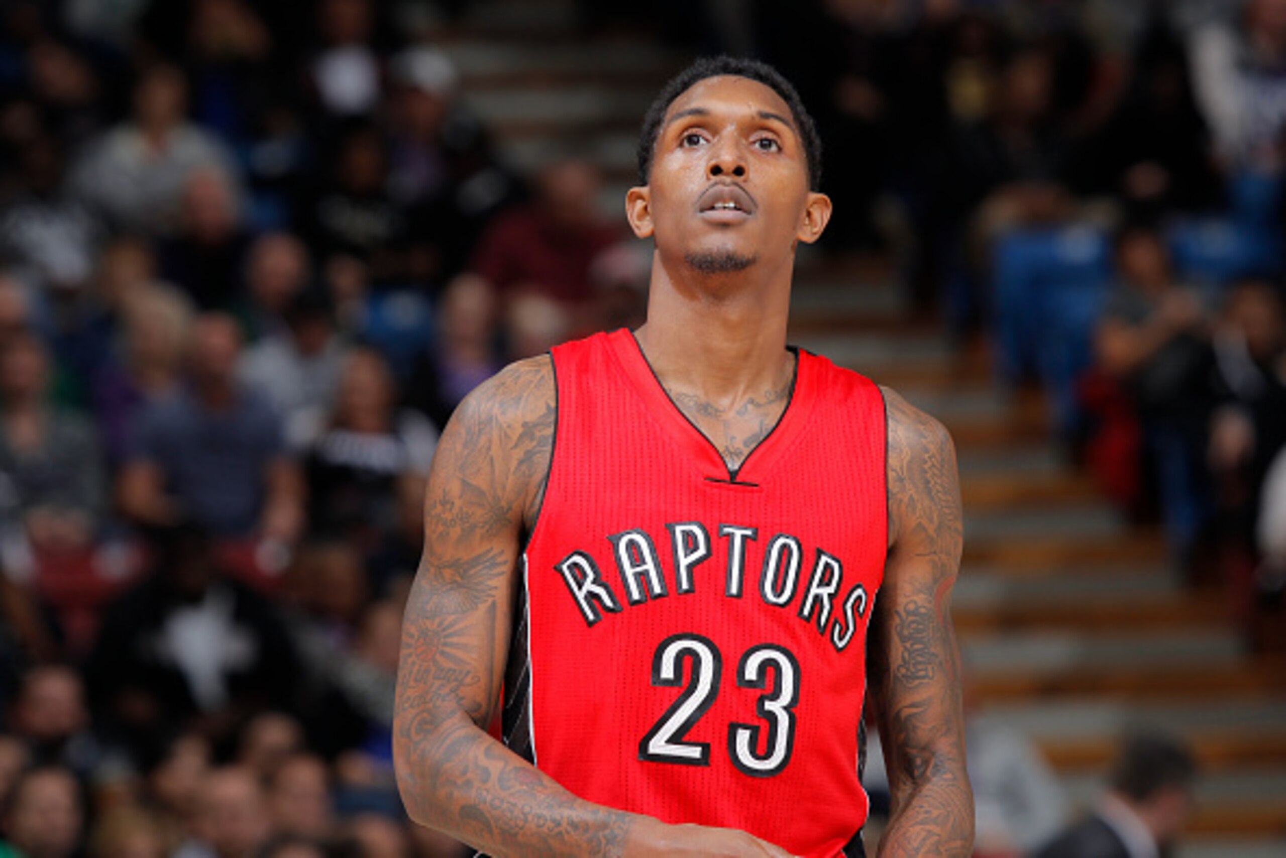 SACRAMENTO, CA - DECEMBER 2: Lou Williams #23 of the Toronto Raptors looks on during the game against the Sacramento Kings on December 2, 2014 at Sleep Train Arena in Sacramento, California. NOTE TO USER: User expressly acknowledges and agrees that, by do