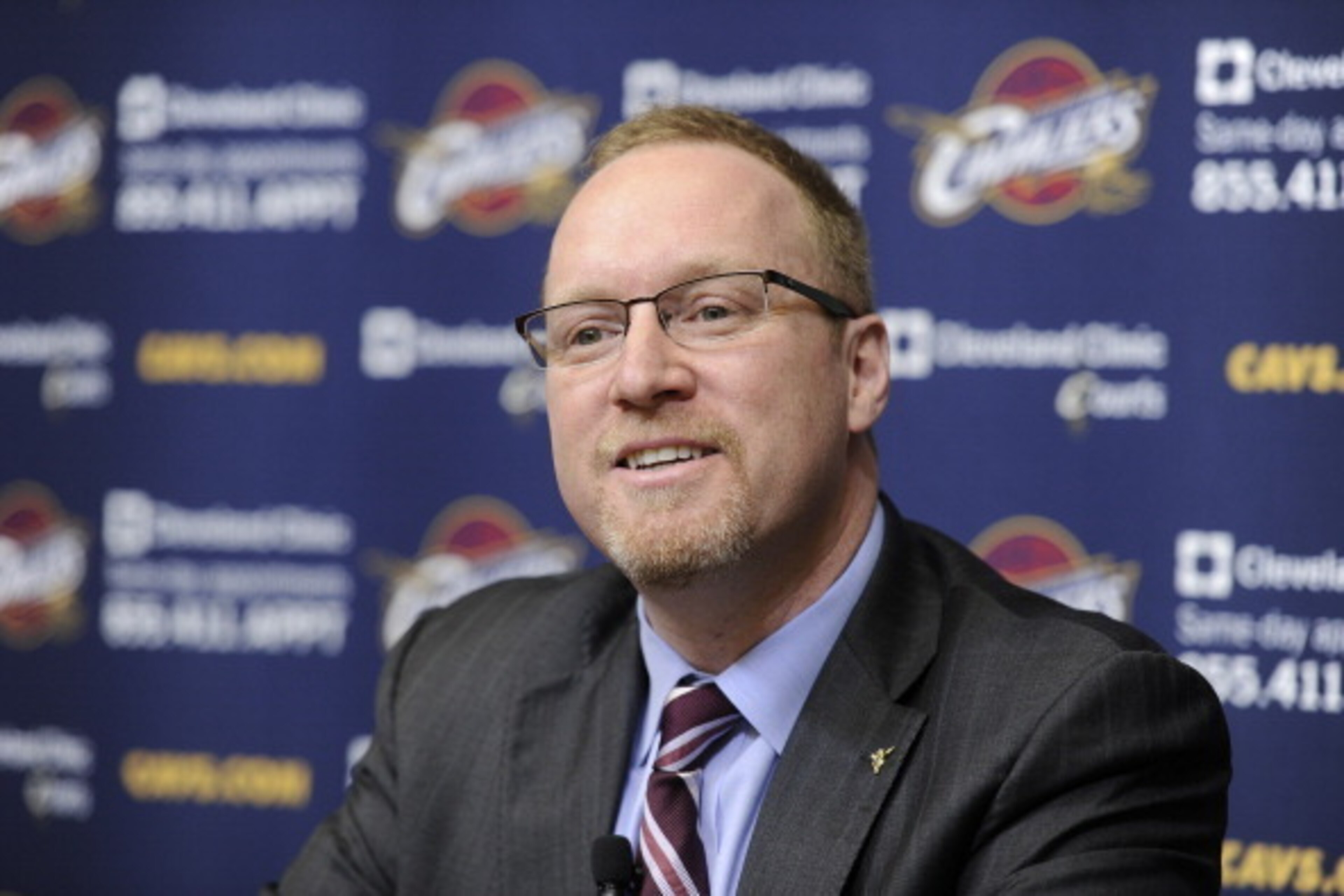 INDEPENDENCE, OH - MAY 13:  David Griffin is named General Manager of the Cleveland Cavaliers at a press conference at The Cleveland Clinic Courts on May 13, 2014 in Independence, Ohio. NOTE TO USER: User expressly acknowledges and agrees that, by downloa