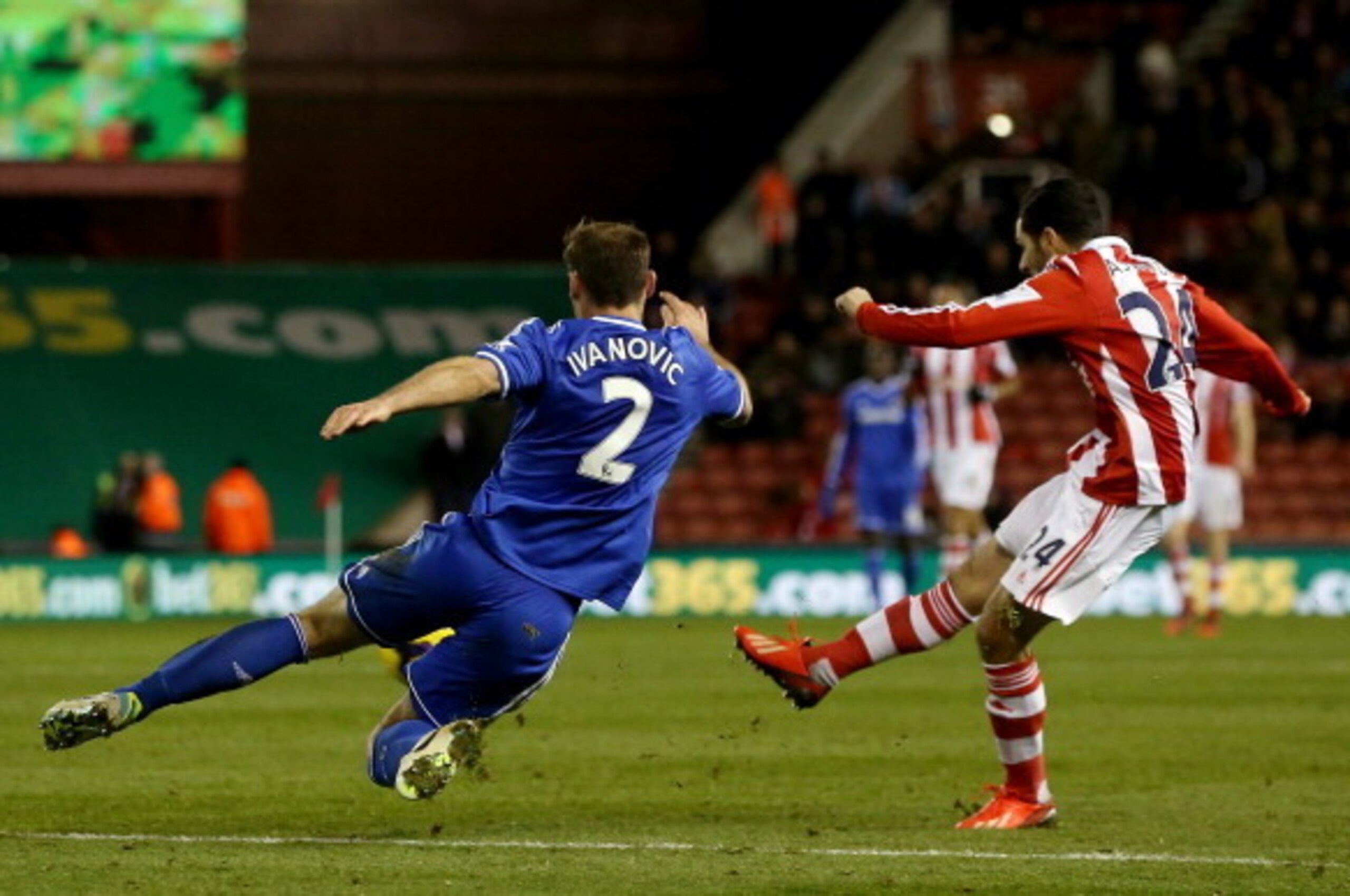 STOKE ON TRENT, ENGLAND - DECEMBER 07: Oussama Assaidi of Stoke scores their third goal during the Barclays Premier League match between Stoke City and Chelsea at Britannia Stadium on December 7, 2013 in Stoke on Trent, England. (Photo by Scott Heavey/G STOKE ON TRENT, ENGLAND - DECEMBER 07: Oussama Assaidi of Stoke scores their third goal during the Barclays Premier League match between Stoke City and Chelsea at Britannia Stadium on December 7, 2013 in Stoke on Trent, England. (Photo by Scott Heavey/G