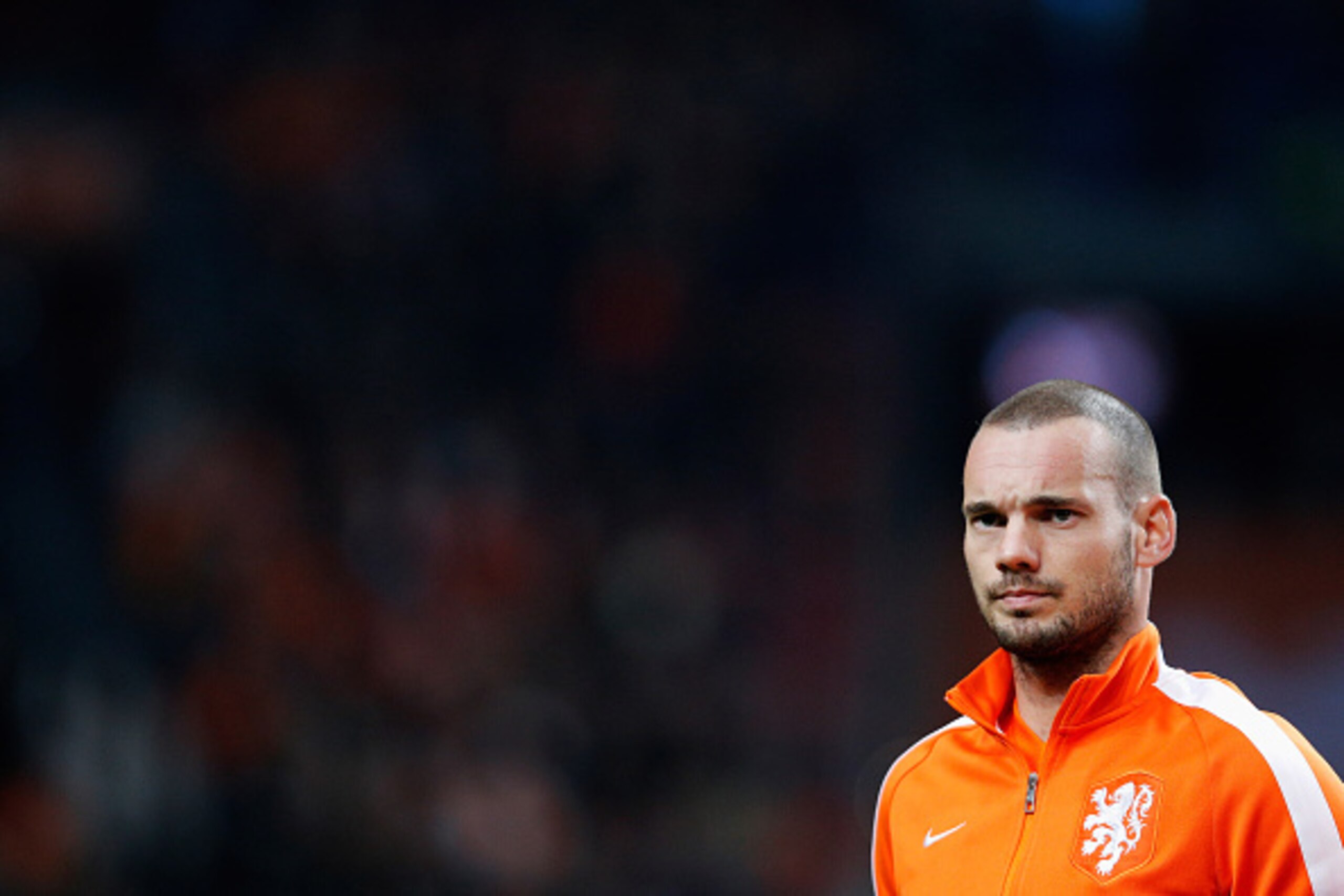 AMSTERDAM, NETHERLANDS - NOVEMBER 12:  Wesley Sneijder of Netherlands stands for the national anthems prior to the international friendly match between Netherlands and Mexico held at the Amsterdam ArenA on November 12, 2014 in Amsterdam, Netherlands.  (Ph