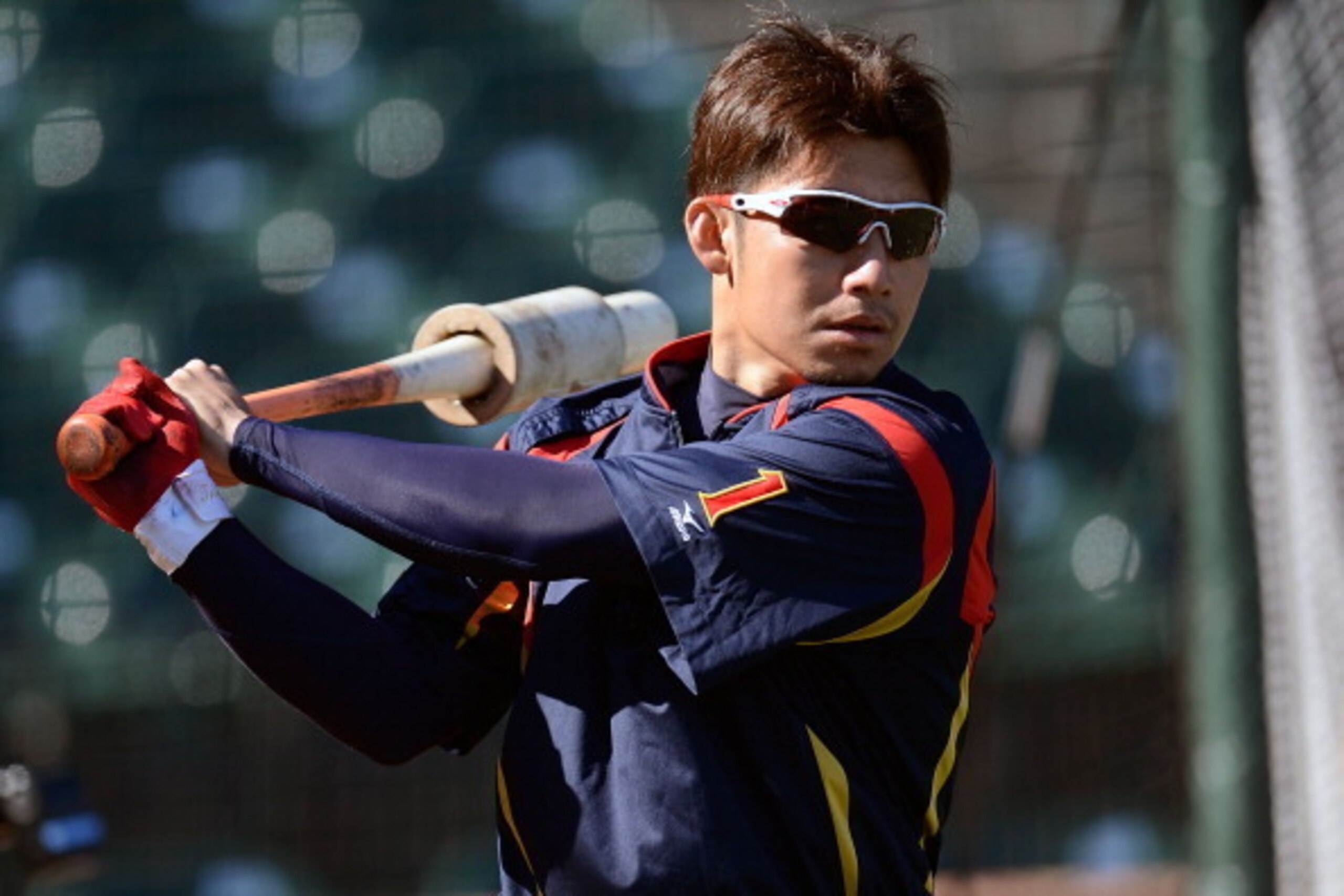 SAN FRANCISCO, CA - MARCH 17:  Takashi Toritani #1 of Team Japan looks on during batting practice before playing Team Puerto Rico in the Semifinal Game 1 of the World Baseball Classic - Championship at AT&T Park on March 17, 2013 in San Francisco, Califor