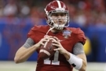 Jan 1, 2015; New Orleans, LA, USA; Alabama Crimson Tide quarterback Alec Morris (11) prior to the game against the Ohio State Buckeyes in the 2015 Sugar Bowl at Mercedes-Benz Superdome. Mandatory Credit: Matthew Emmons-USA TODAY Sports