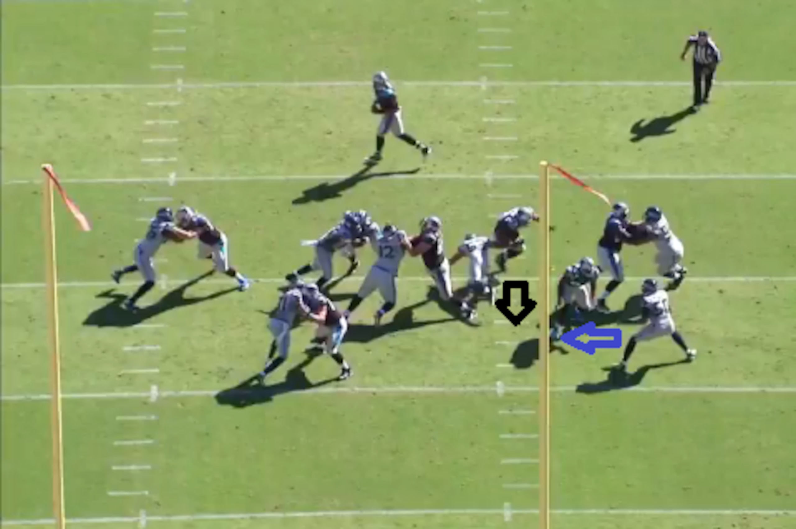 Jonathan Stewart forces a missed tackle