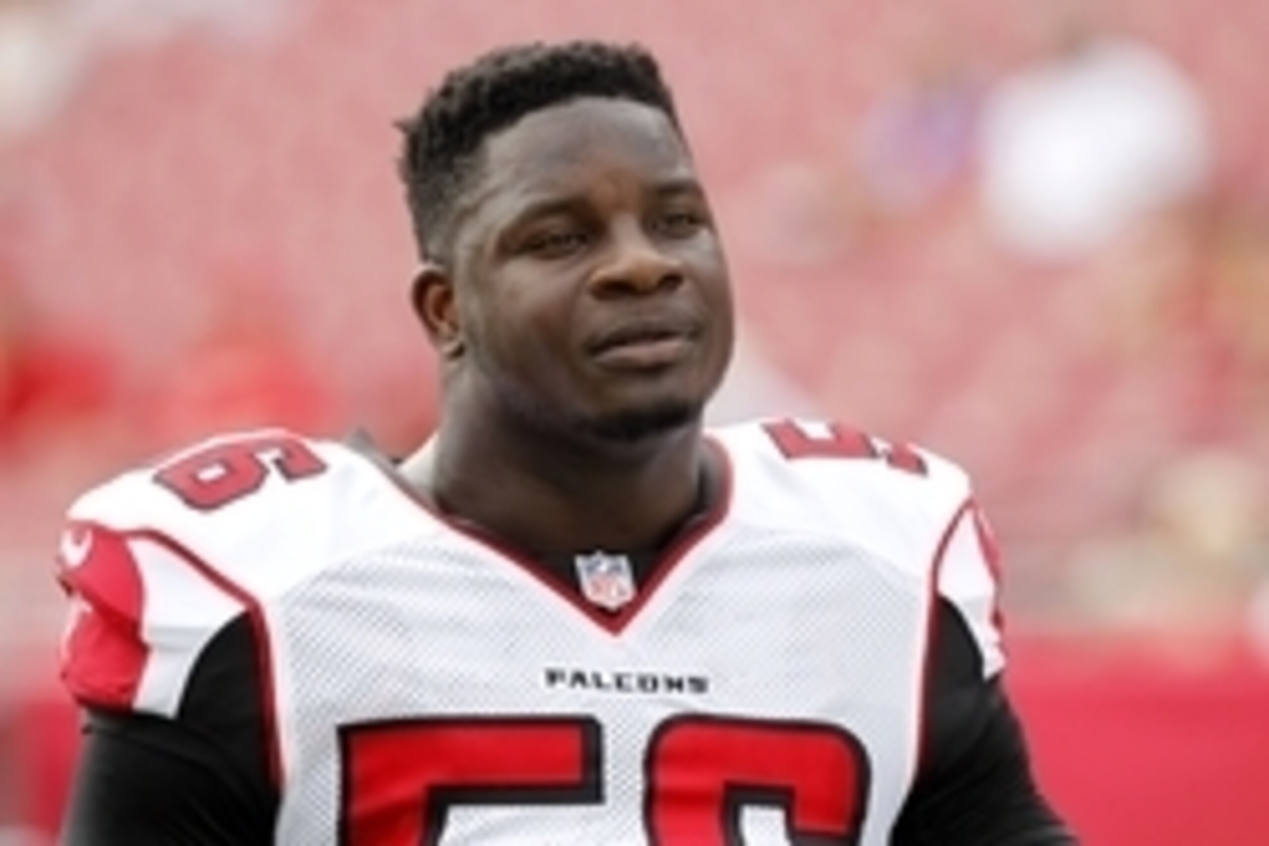 Nov 17, 2013; Tampa, FL, USA; Atlanta Falcons outside linebacker Sean Weatherspoon (56) works out prior to the game at Raymond James Stadium. Mandatory Credit: Kim Klement-USA TODAY Sports