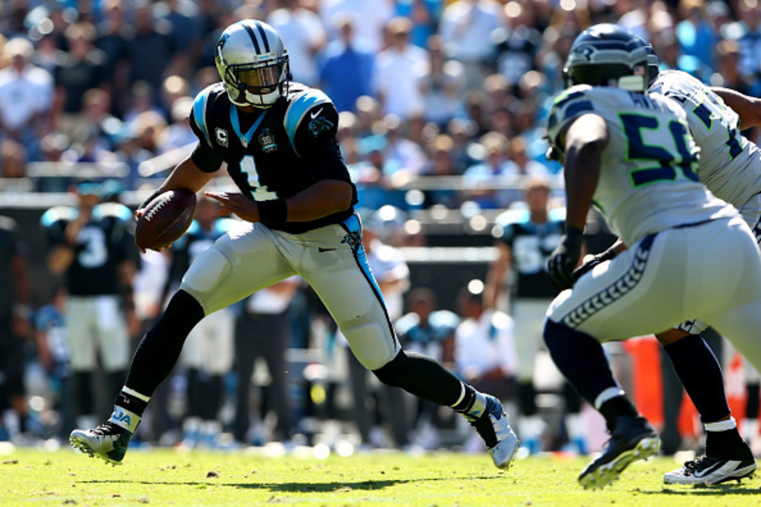 CHARLOTTE, NC - OCTOBER 26:  Cam Newton #1 of the Carolina Panthers during the game at Bank of America Stadium on October 26, 2014 in Charlotte, North Carolina.  (Photo by Streeter Lecka/Getty Images)