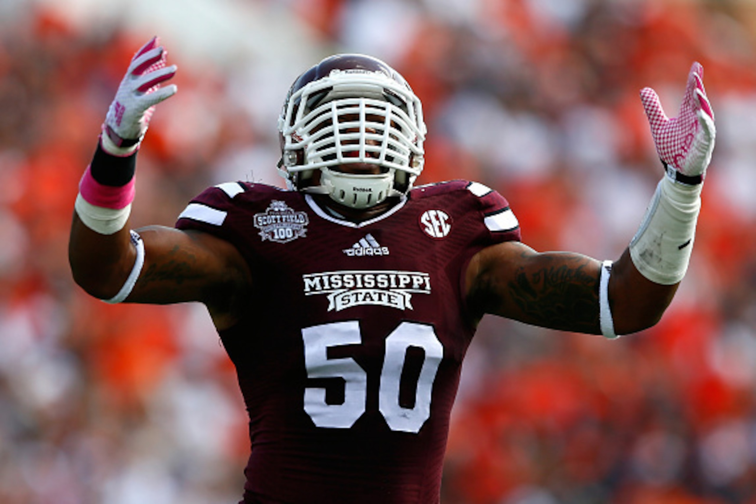 STARKVILLE, MS - OCTOBER 11:  Benardrick McKinney #50 of the Mississippi State Bulldogs against the Auburn Tigers at Davis Wade Stadium on October 11, 2014 in Starkville, Mississippi.  (Photo by Kevin C. Cox/Getty Images)