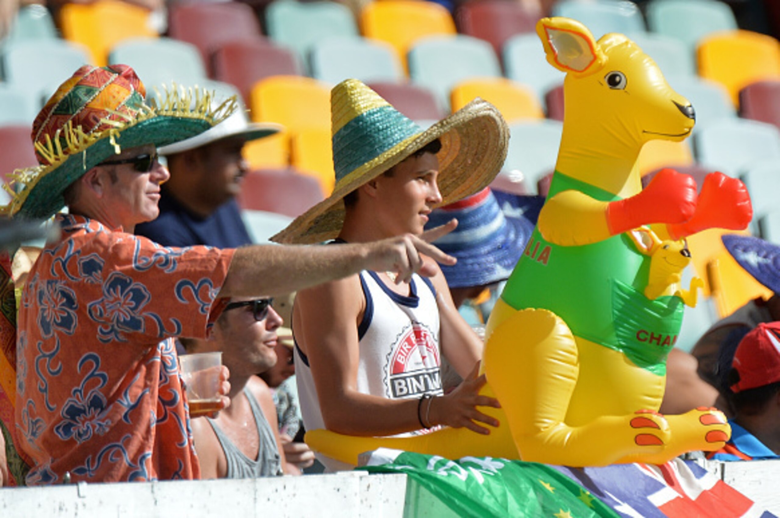 BRISBANE, AUSTRALIA - DECEMBER 20: Australian fans show their support during day four of the 2nd Test match between Australia and India at The Gabba on December 20, 2014 in Brisbane, Australia.  (Photo by Bradley Kanaris/Getty Images)