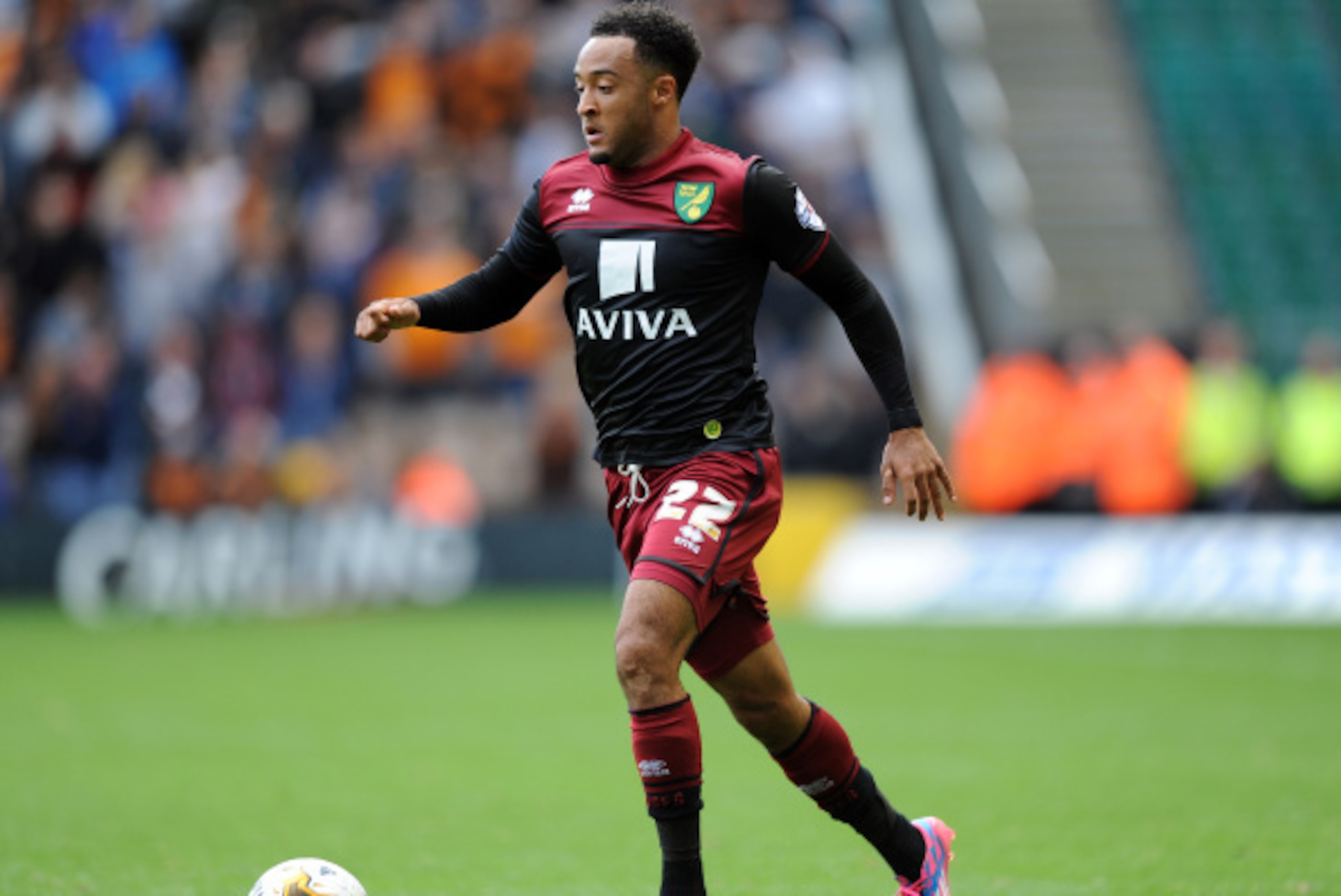 WOLVERHAMPTON, ENGLAND - AUGUST 10: Nathan Redmond of Norwich City during the Sky Bet Championship match between Wolverhampton Wanderers and Norwich City at the Molineux Stadium on August 10, 2014 in Wolverhampton, England. (Photo by Robin Parker/Getty Im