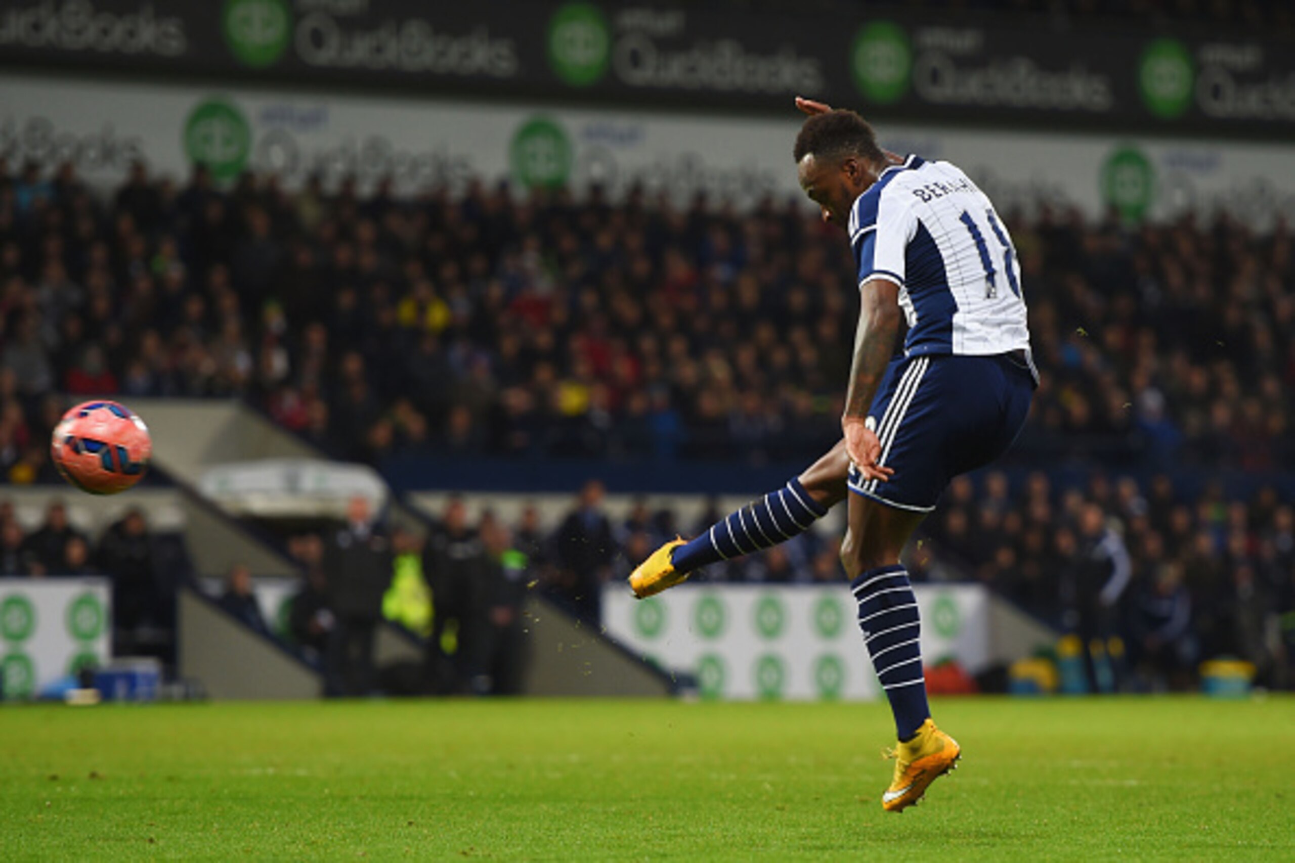 WEST BROMWICH, ENGLAND - JANUARY 03: Saido Berahino of West Bromwich Albion scores their first goal during the FA Cup Third Round match between West Bromwich Albion and Gateshead at The Hawthorns on January 3, 2015 in West Bromwich, England. (Photo by M WEST BROMWICH, ENGLAND - JANUARY 03: Saido Berahino of West Bromwich Albion scores their first goal during the FA Cup Third Round match between West Bromwich Albion and Gateshead at The Hawthorns on January 3, 2015 in West Bromwich, England. (Photo by M
