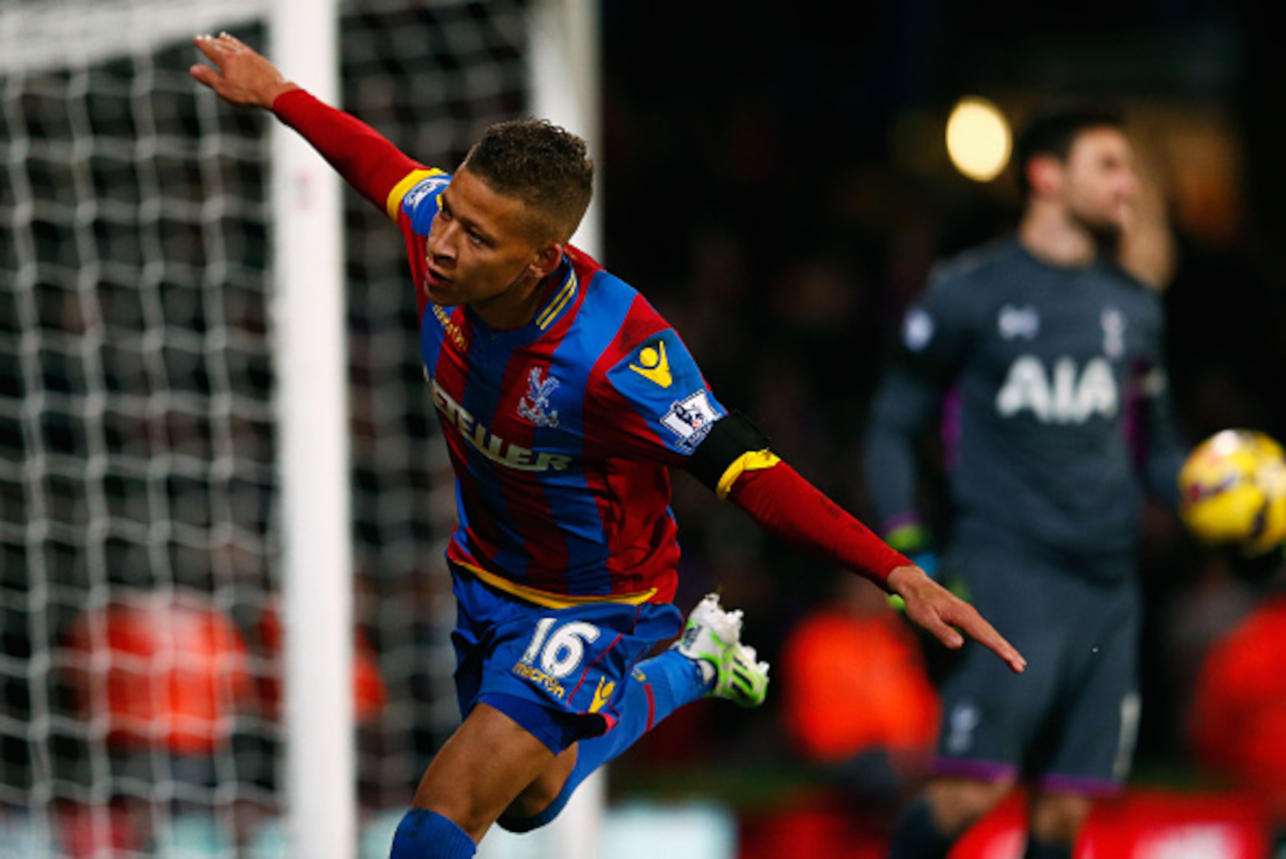 LONDON, ENGLAND - JANUARY 10: Despair for Hugo Lloris of Spurs (R) as Dwight Gayle of Crystal Palace celebrates scoring their first and equalisin goal from a penalty during the Barclays Premier League match between Crystal Palace and Tottenham Hotspur at LONDON, ENGLAND - JANUARY 10: Despair for Hugo Lloris of Spurs (R) as Dwight Gayle of Crystal Palace celebrates scoring their first and equalisin goal from a penalty during the Barclays Premier League match between Crystal Palace and Tottenham Hotspur at
